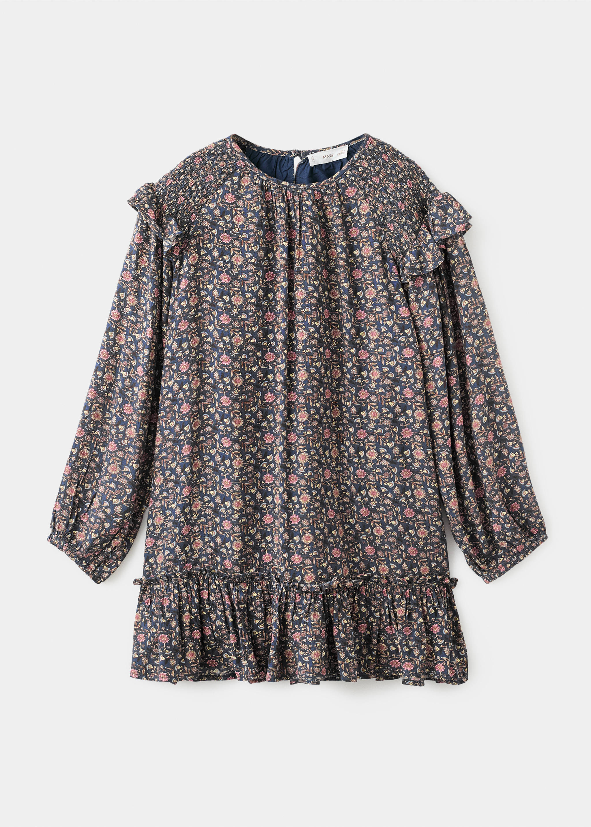 Ruffled printed dress - Article without model, Navy. Ref: 17095972-00.