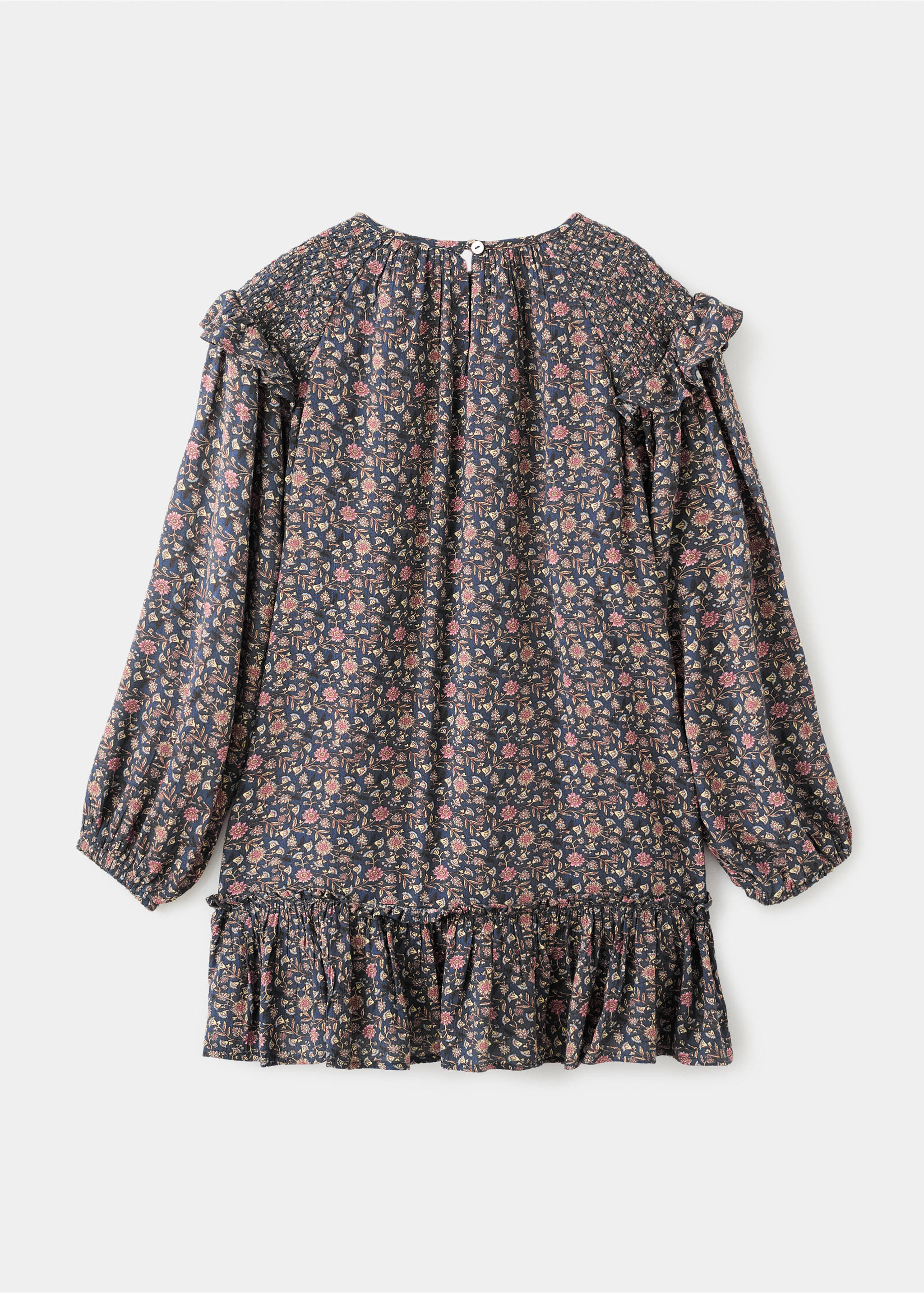 Ruffled printed dress - Reverse of the article, Navy. Ref: 17095972-00.