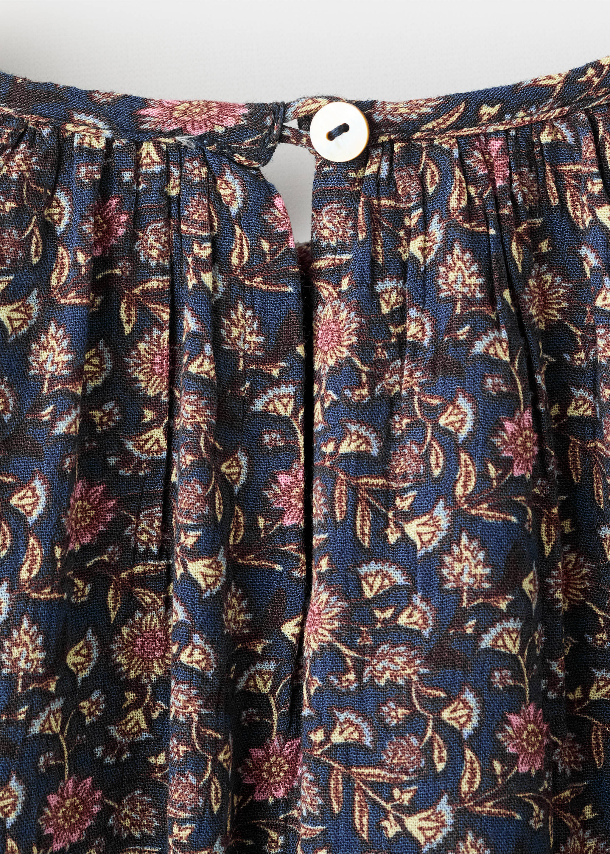 Ruffled printed dress - Details of the article 8, Navy. Ref: 17095972-00.