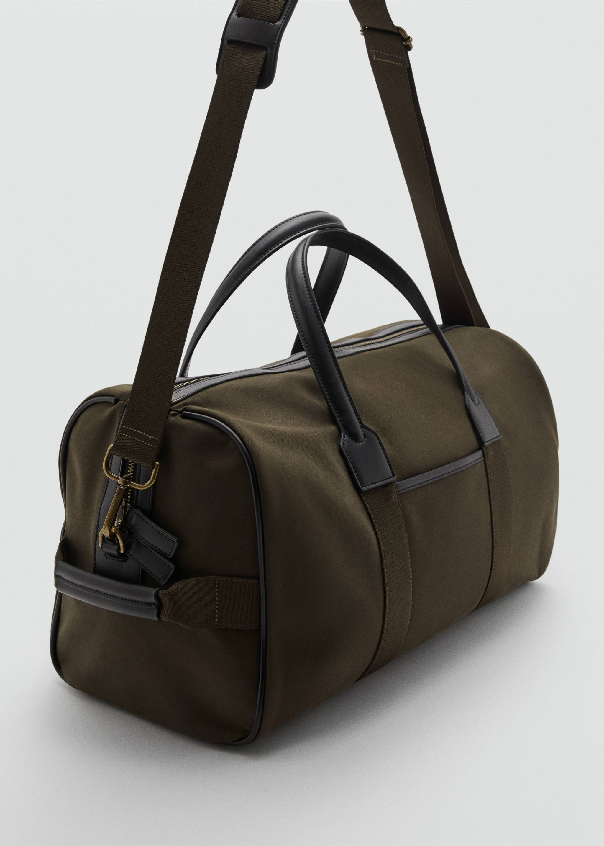Bowlingtasche aus kombiniertem Leder und Baumwolle - Mittlere Ansicht, Khaki. Ref: 17095980-00.
