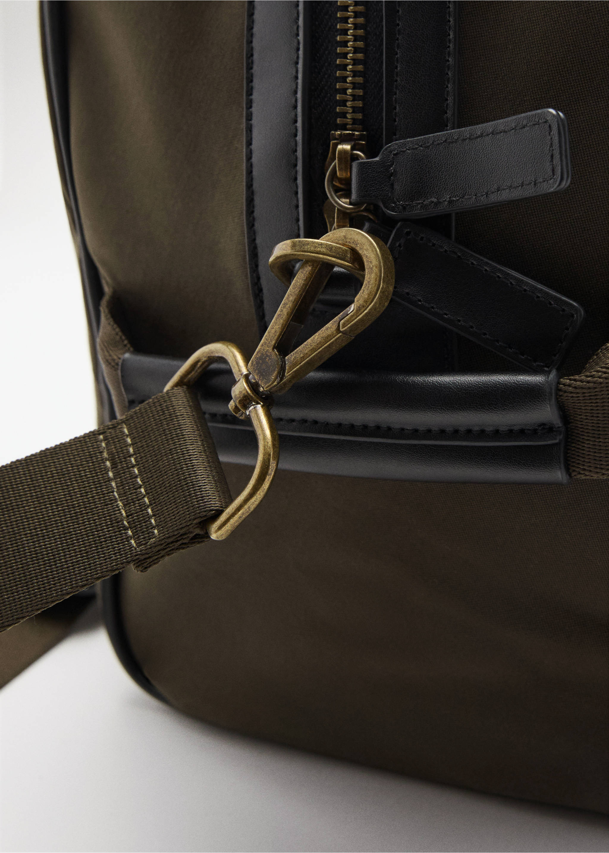 Bowlingtasche aus kombiniertem Leder und Baumwolle - Detail des Artikels 1, Khaki. Ref: 17095980-00.