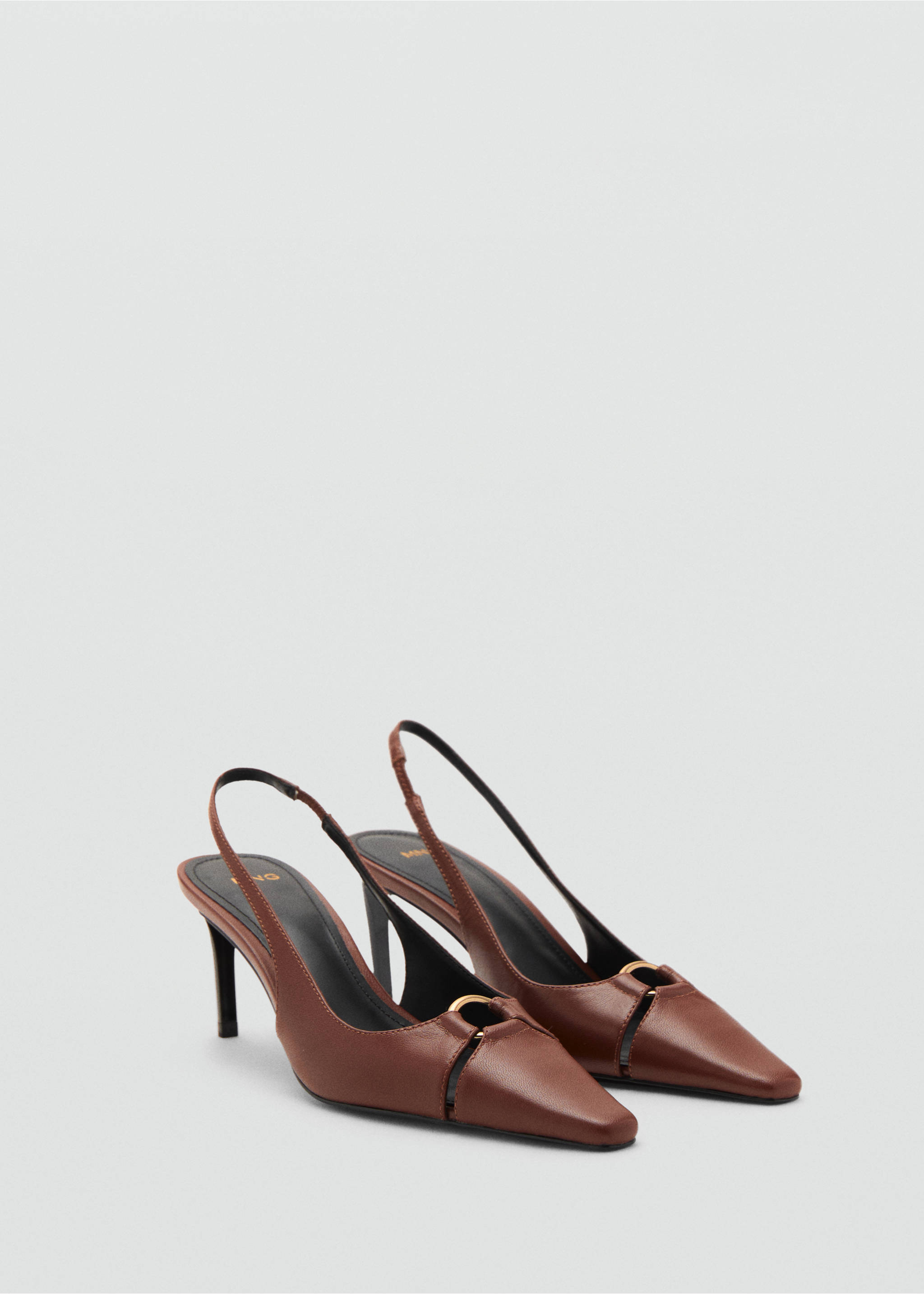 Leather heeled shoes with ring - Medium plane, Cognac. Ref: 17095989-00.