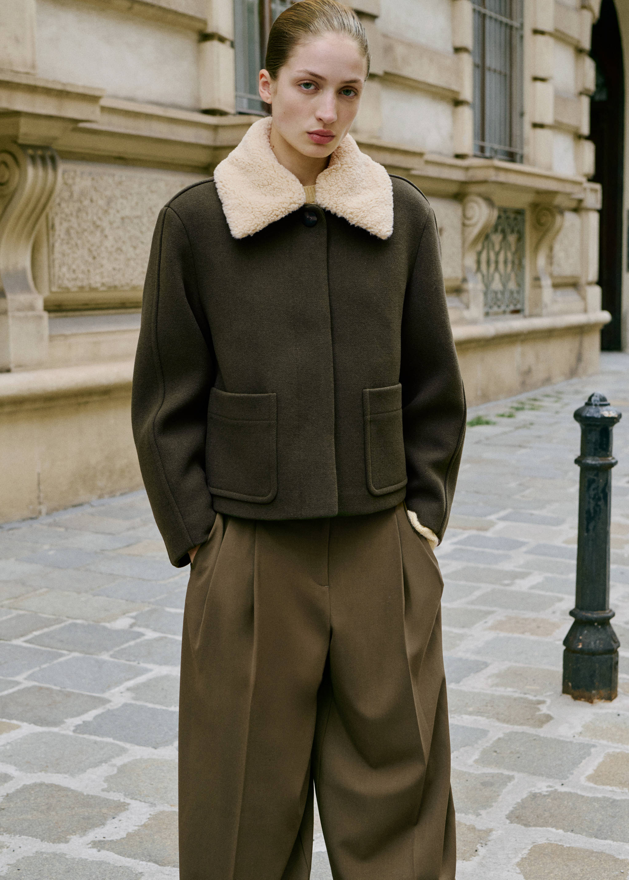 Wide leg mid-rise pleated trousers - Medium plane