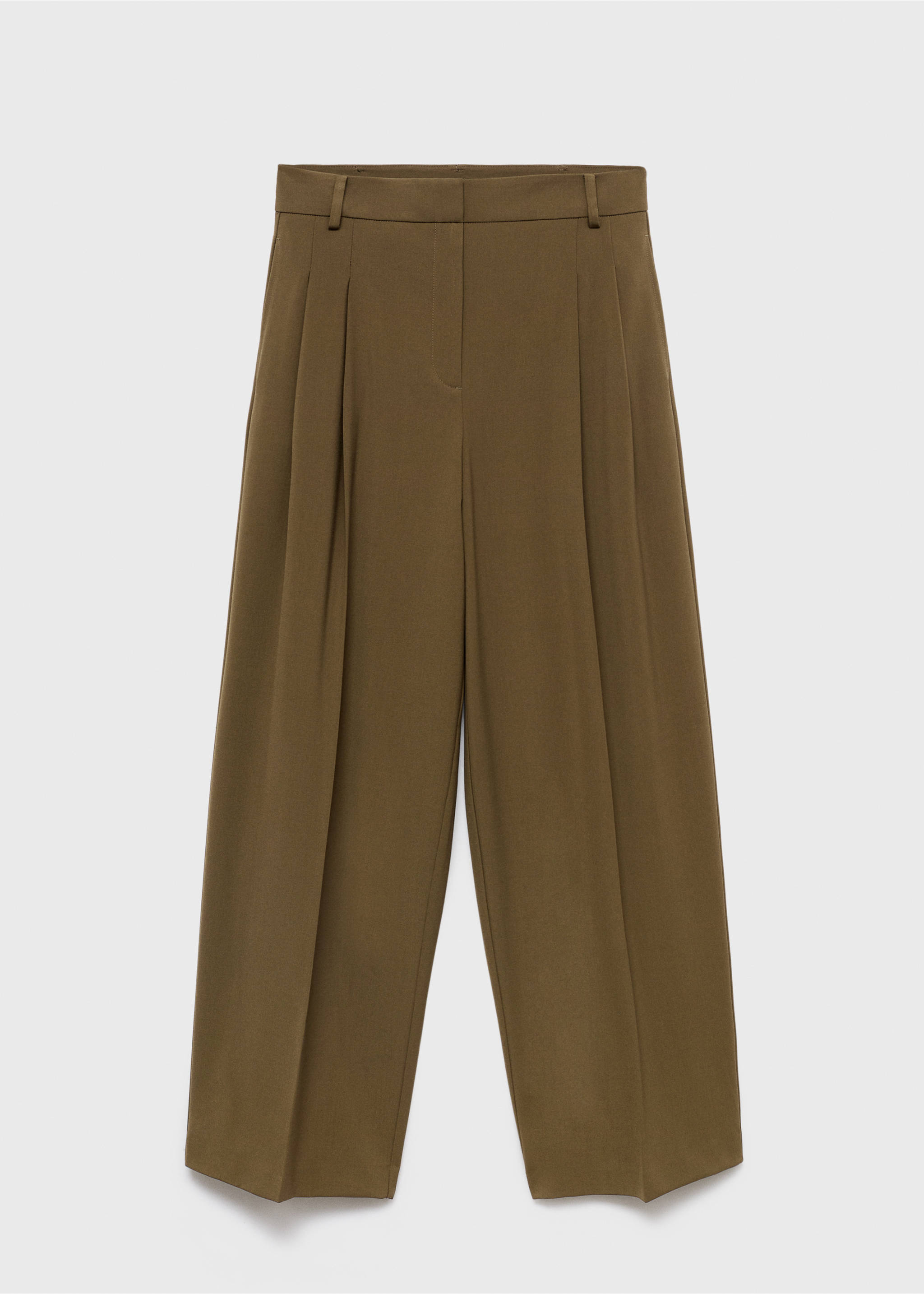 Wide leg mid-rise pleated trousers - Article without model, Khaki. Ref: 17095990-00.