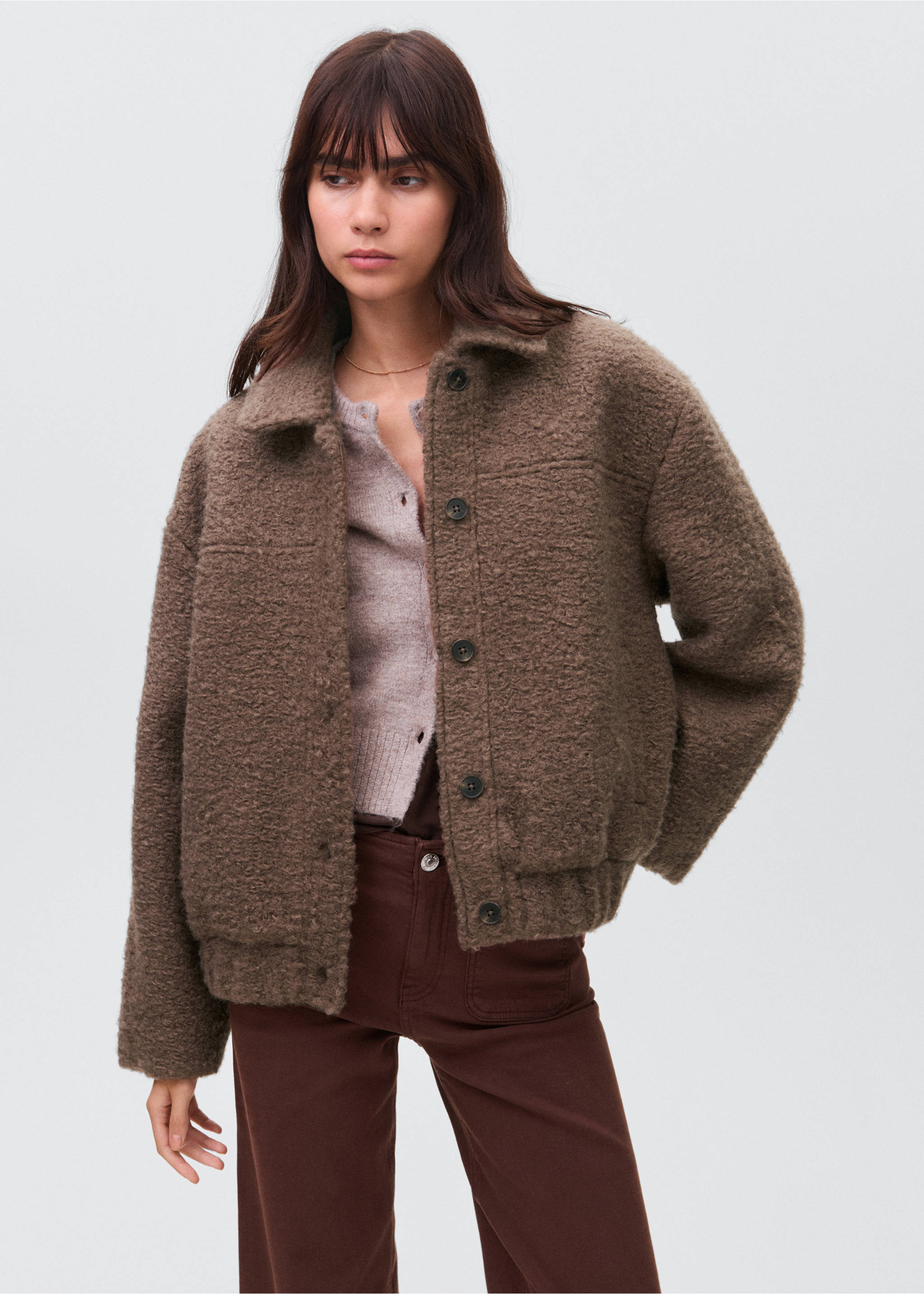 Shearling-effect bomber jacket - Medium plane, Brown. Ref: 17096325-00.