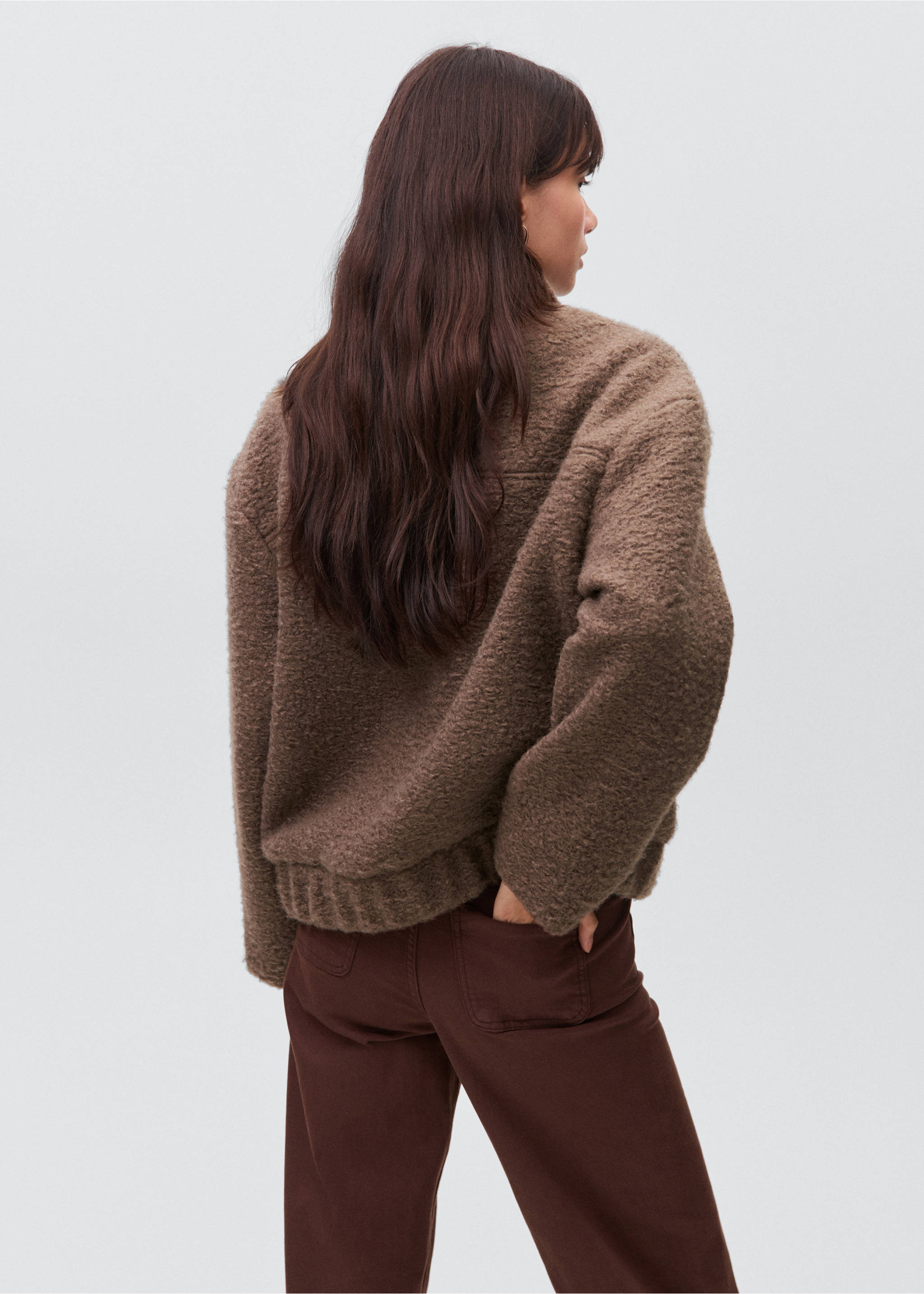 Shearling-effect bomber jacket - Reverse of the article, Brown. Ref: 17096325-00.