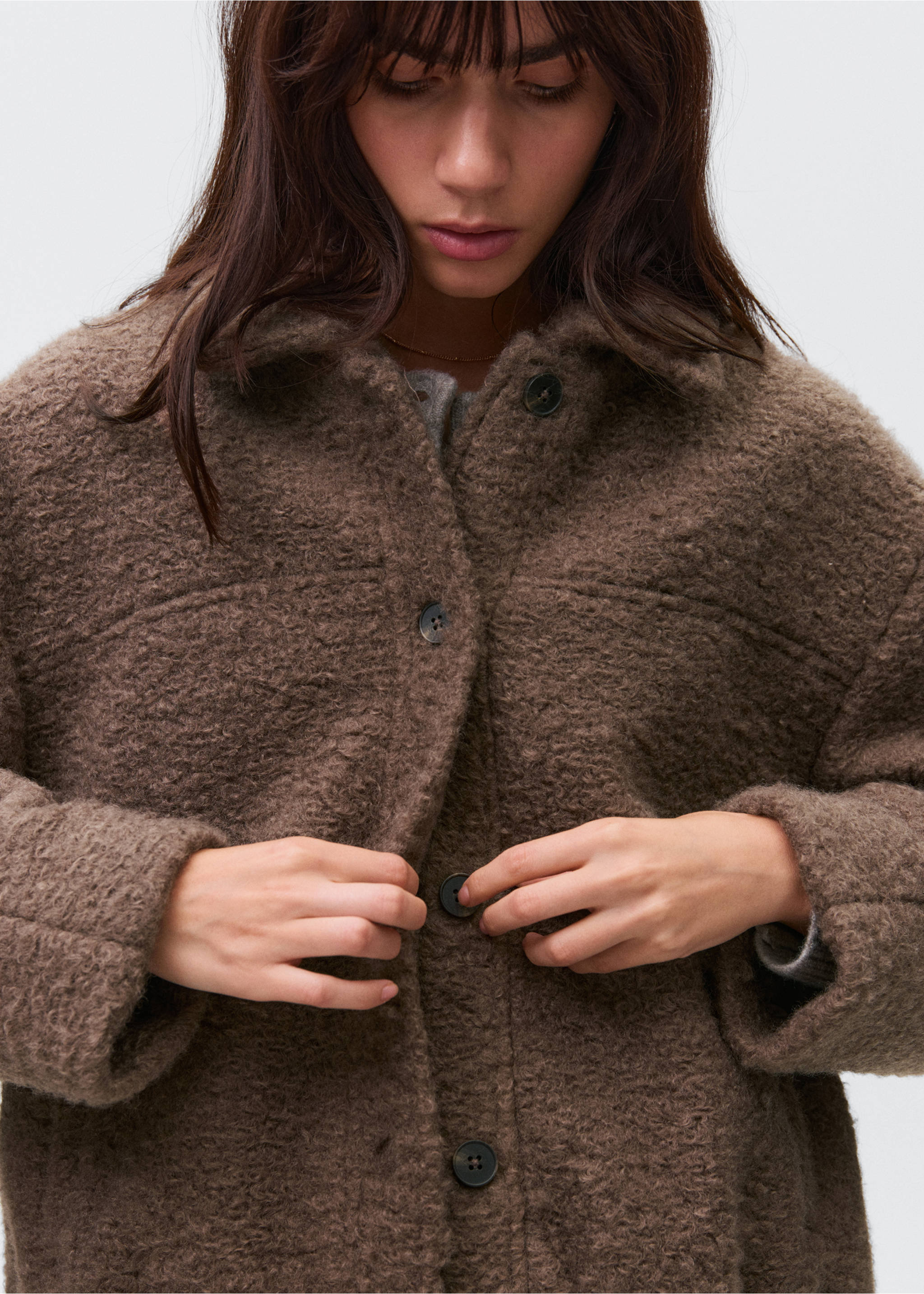 Shearling-effect bomber jacket - Details of the article 3, Brown. Ref: 17096325-00.