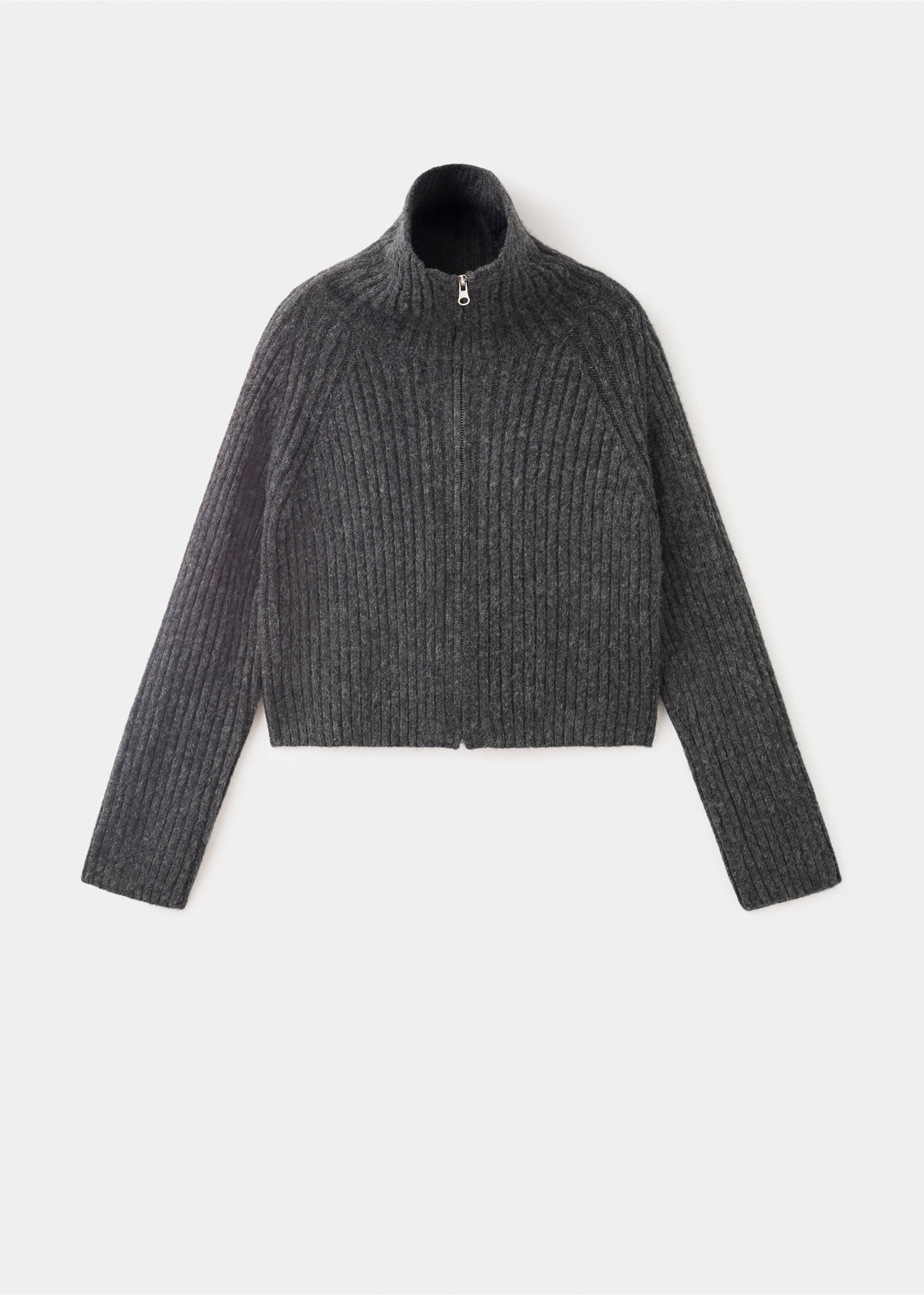 Zipped knit cardigan - Article without model, Dark Heather Grey. Ref: 17096330-00.