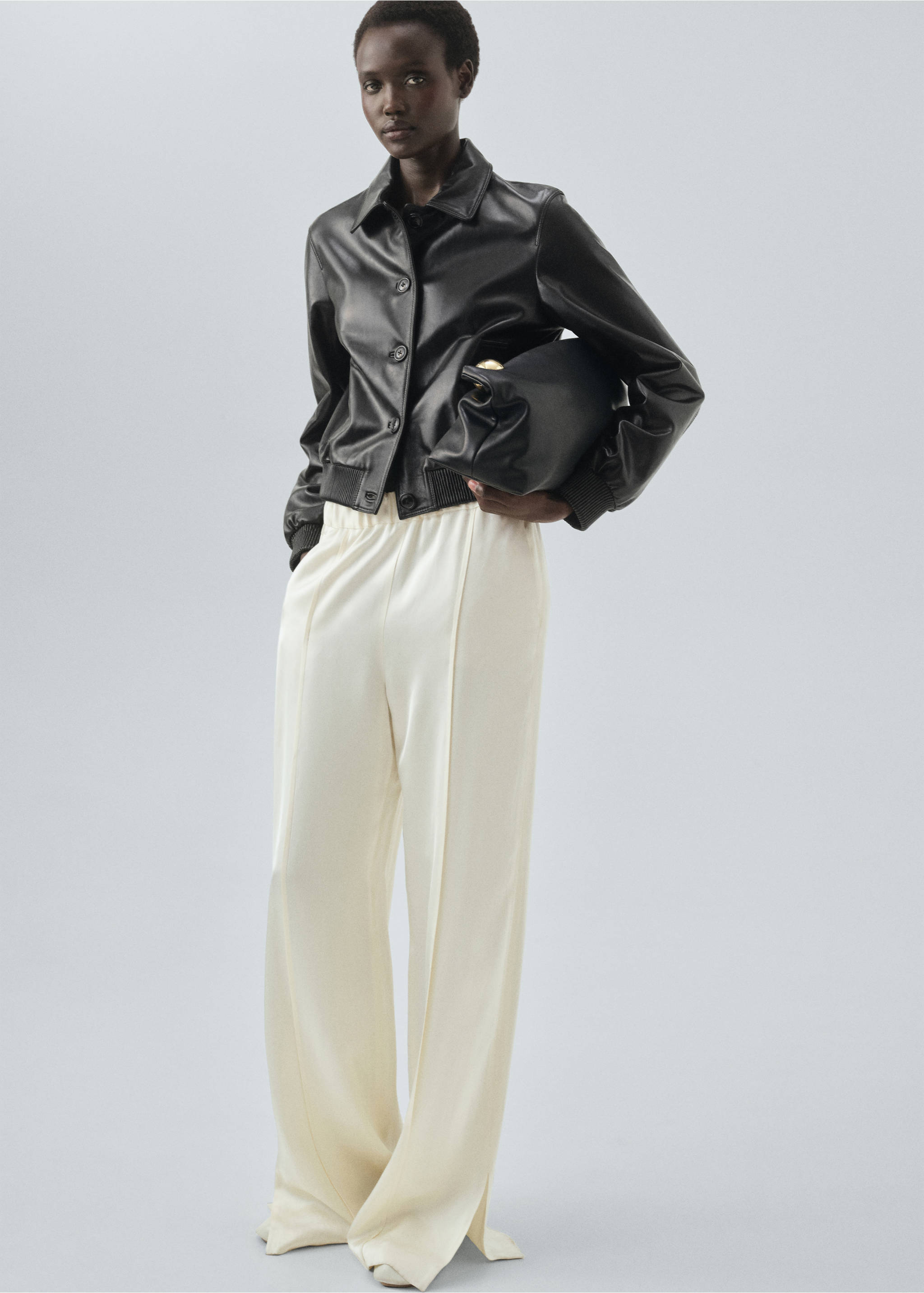 Jaqueta bomber 100% pell - Pla general, Negre. Ref: 17096342-00.