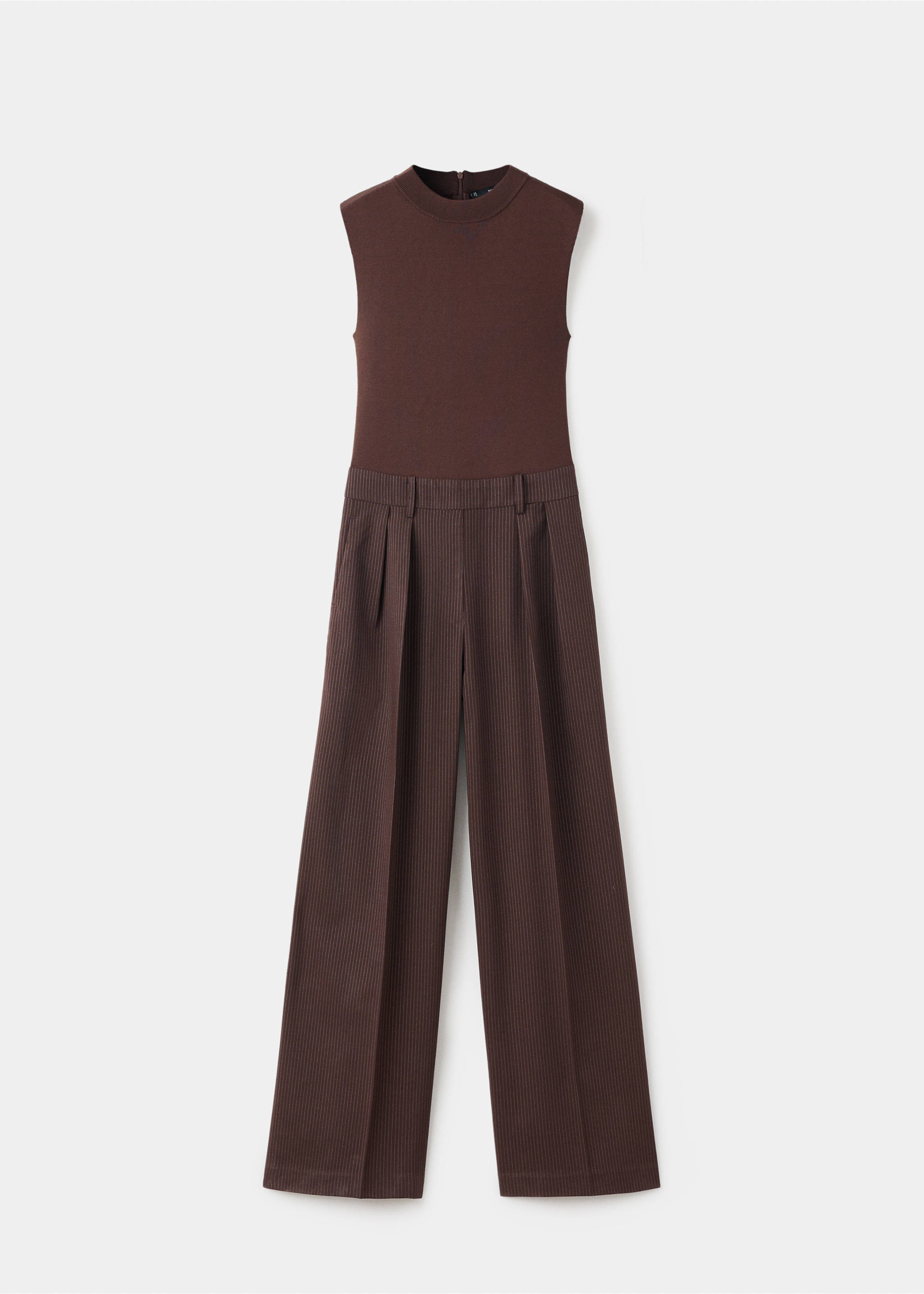 Byxdress i blandmaterial med kritstrecksränder - Artikel utan modell, Choklad. Ref: 17096347-00.