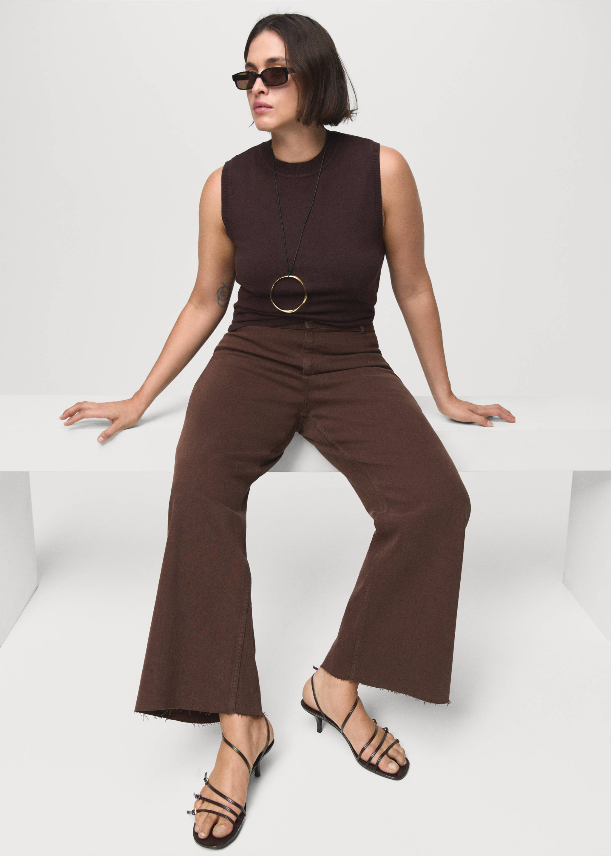 Catherin culotte high-rise jeans - Details of the article 5, Chocolate. Ref: 17096349-00.