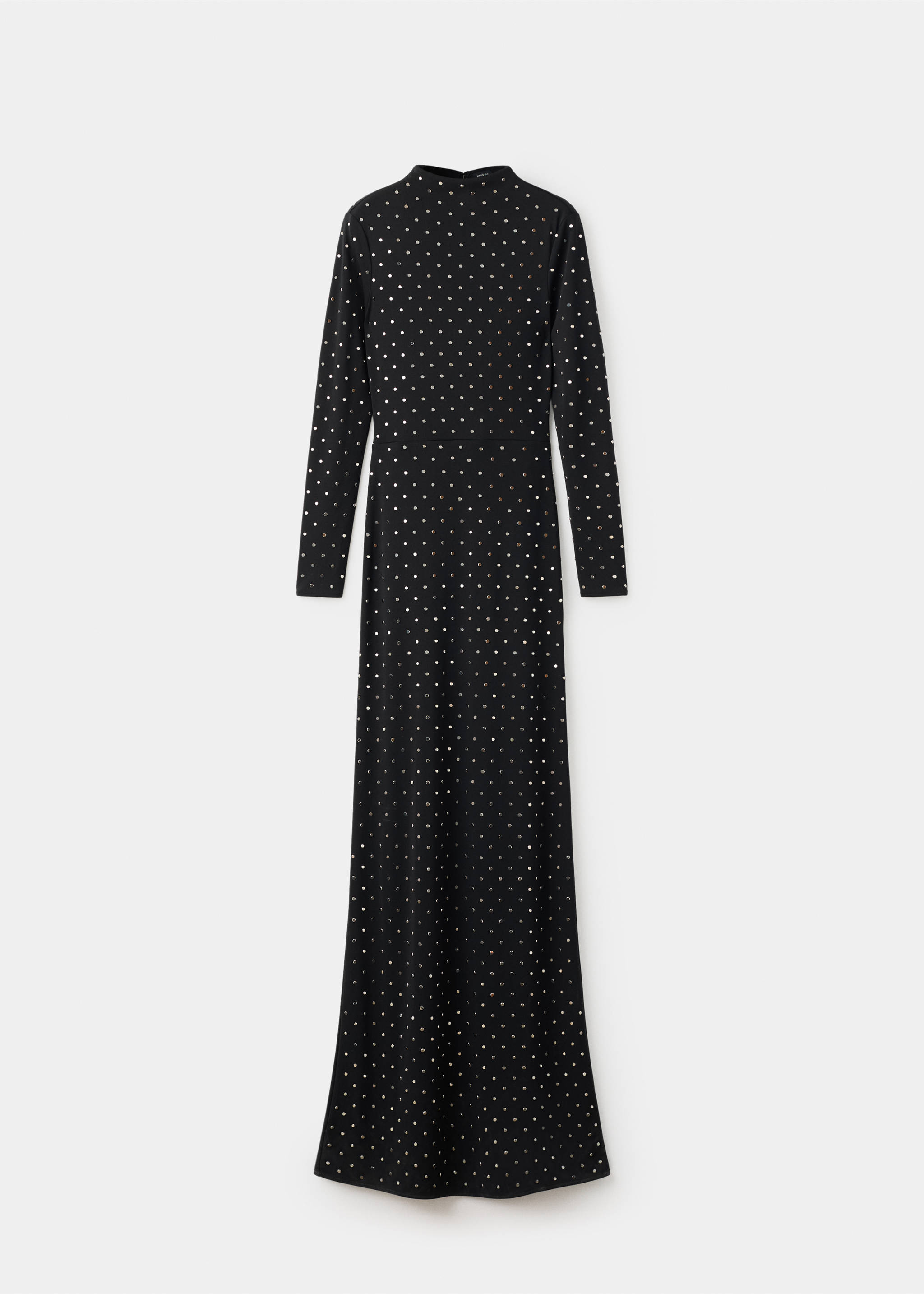 Black long-sleeved maxi dress featuring a high neck and all-over metallic studs., Black. Ref: 17096356-00.