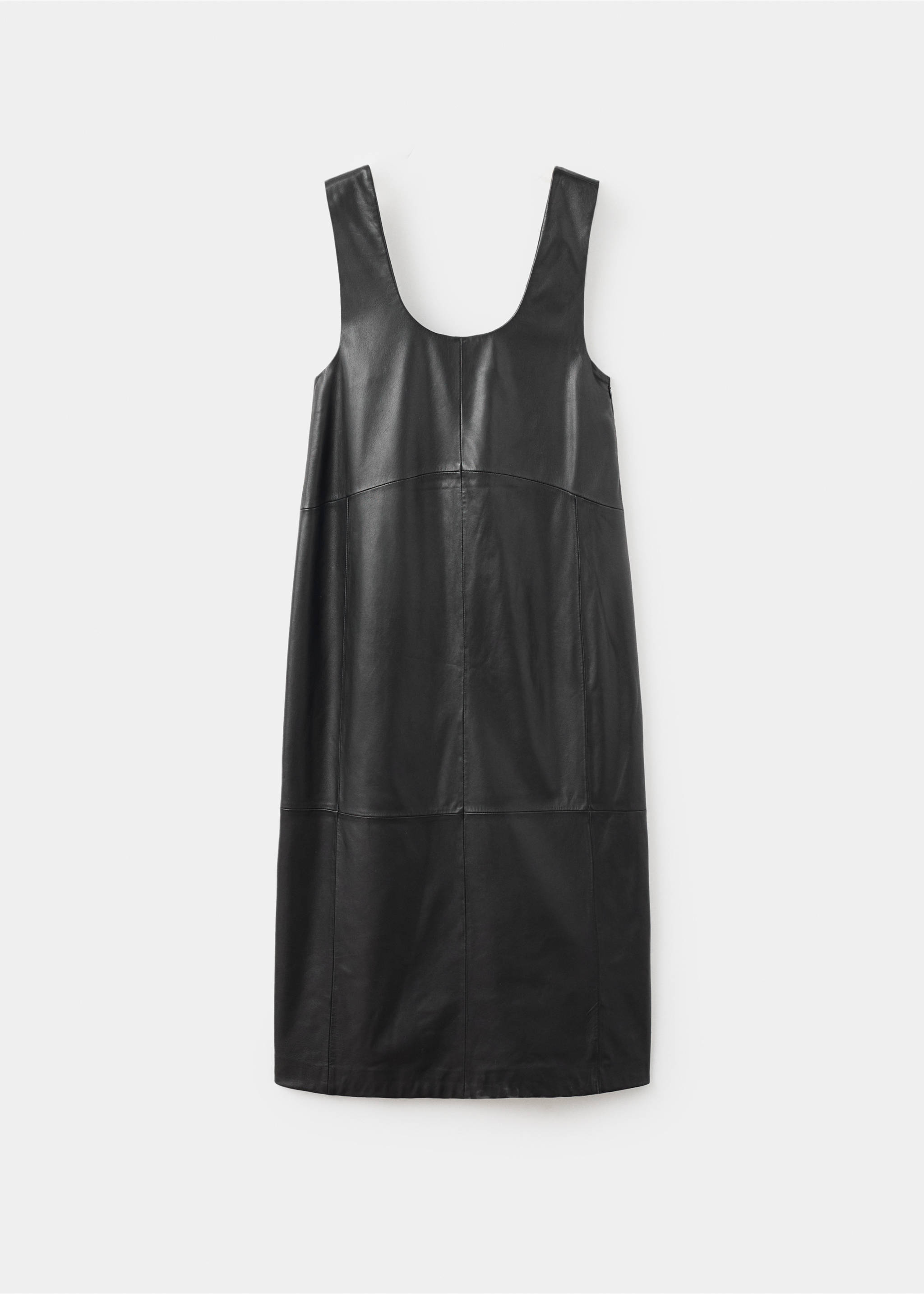 Black leather-effect midi dress with a scoop neckline and panelled design., Black. Ref: 17096357-00.