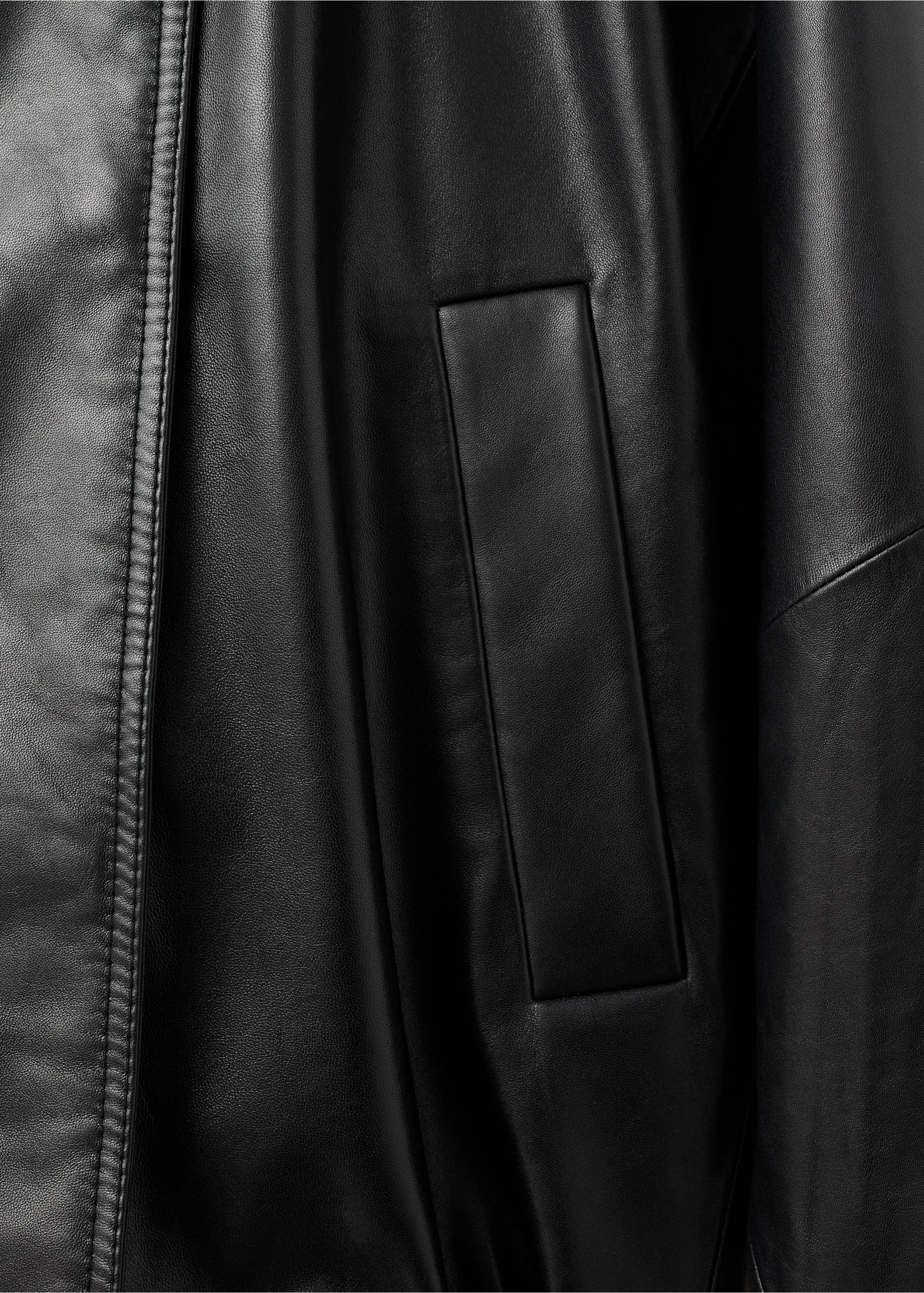 Jaqueta 100% pell coll solapes - Detall de l'article 0, Negre. Ref: 17096360-00.