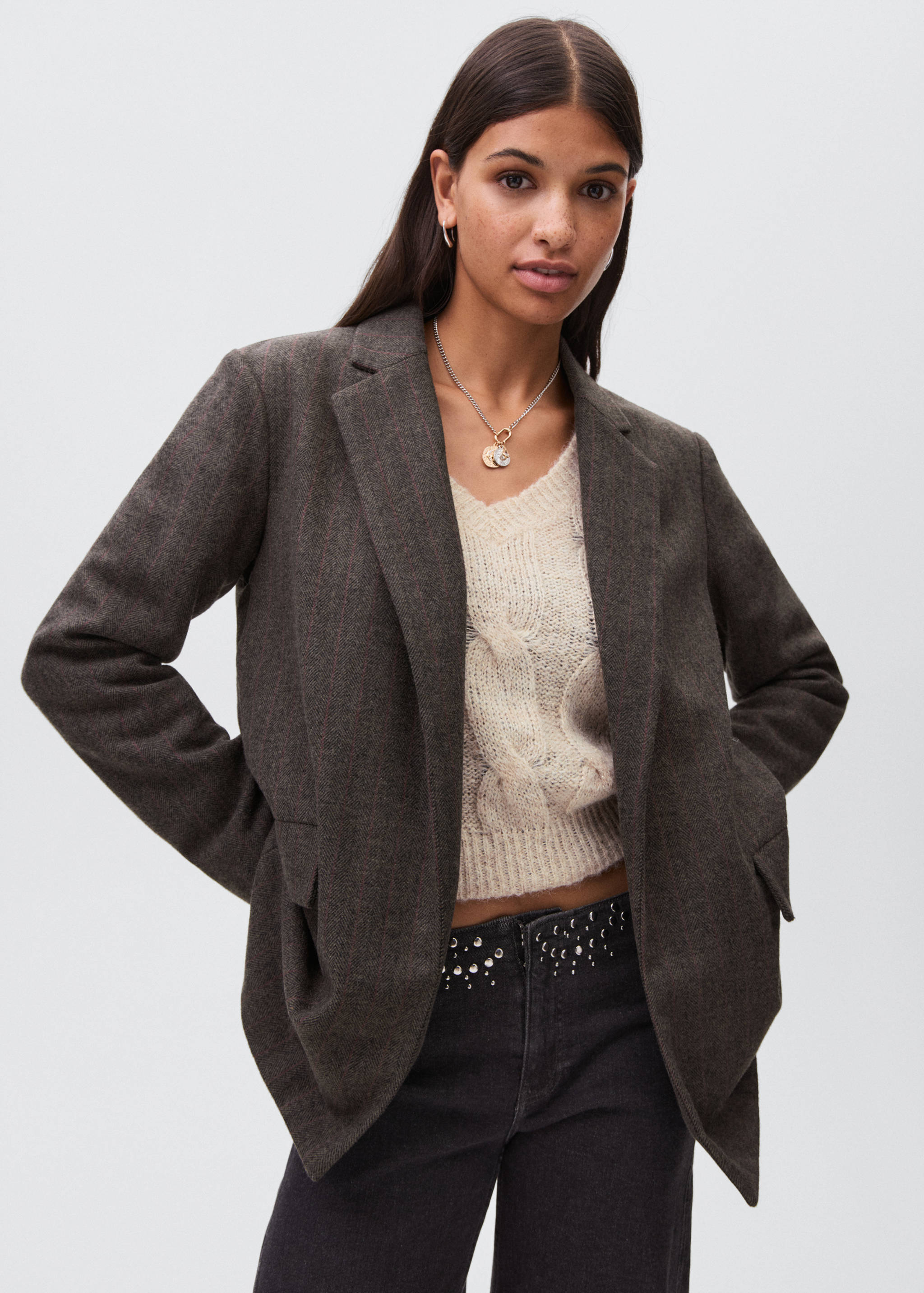 Blazer aus Fischgrätwolle - Mittlere Ansicht