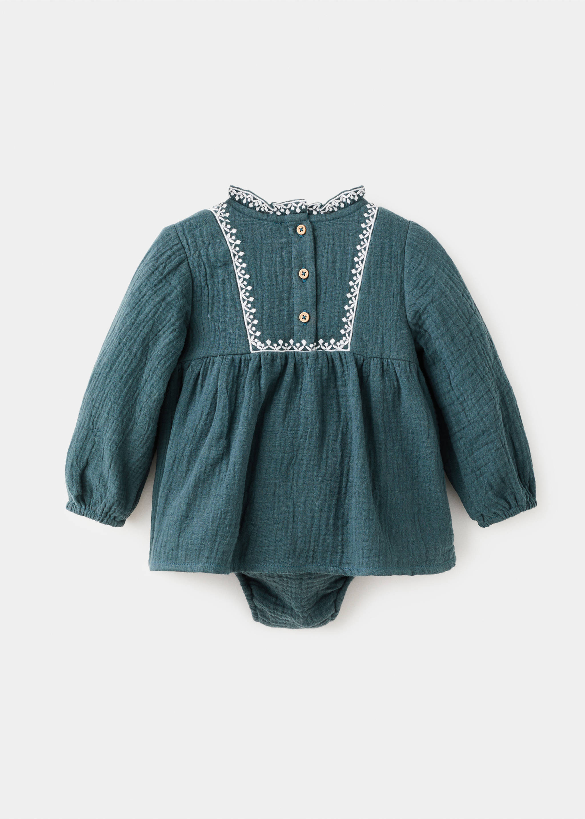 Dress and frog with embroidered details - Reverse of the article, Dark Green. Ref: 17096737-00.