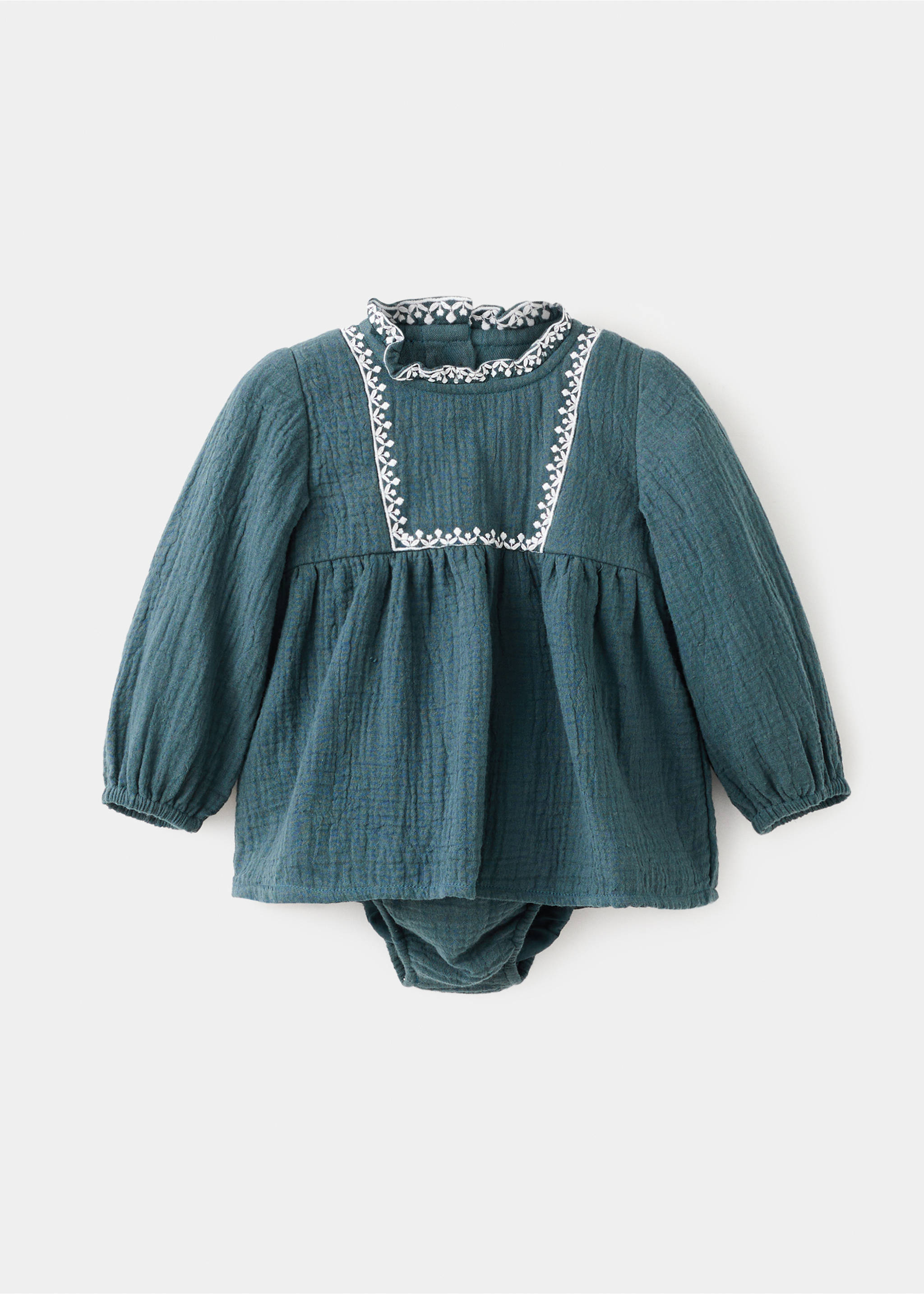Dress and frog with embroidered details - Article without model, Dark Green. Ref: 17096737-00.