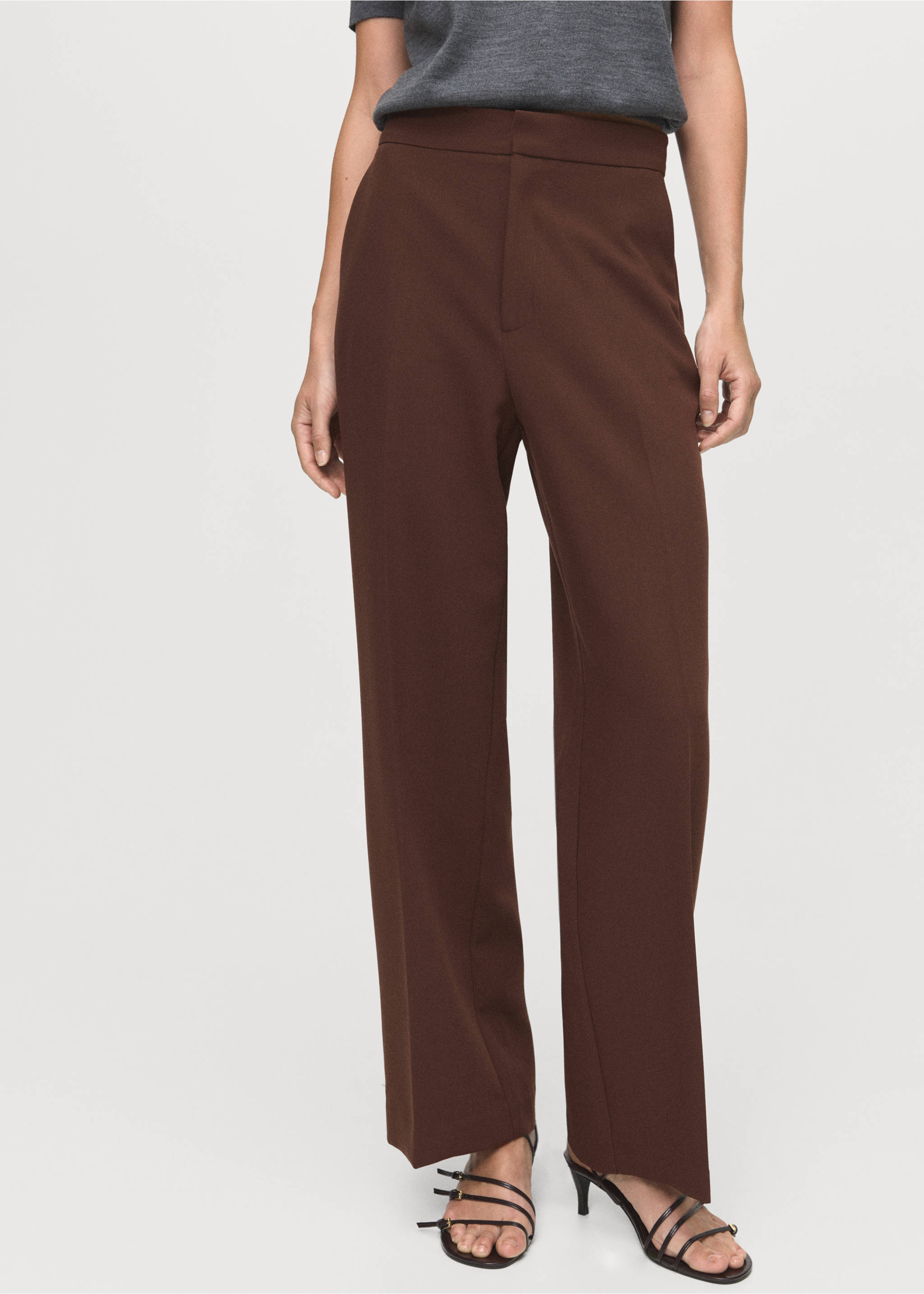 High-waist straight trousers - Medium plane, Chocolate. Ref: 17096743-00.