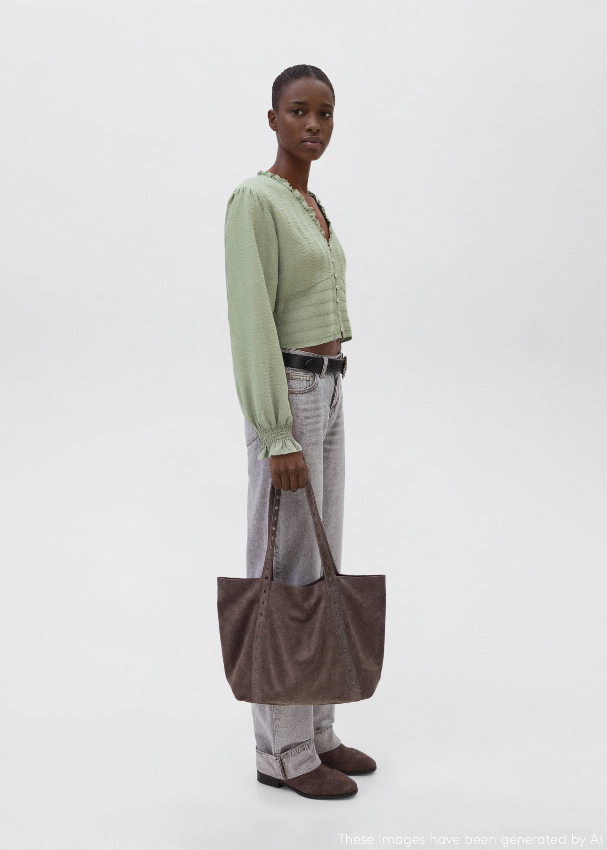 Textured cotton blouse - General plane, Khaki. Ref: 17097121-00.