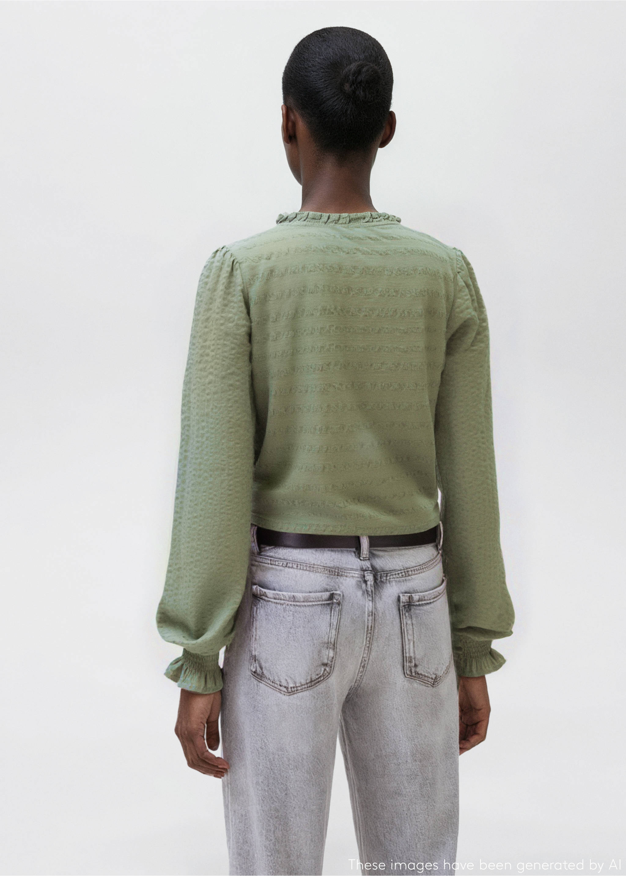 Textured cotton blouse - Reverse of the article, Khaki. Ref: 17097121-00.