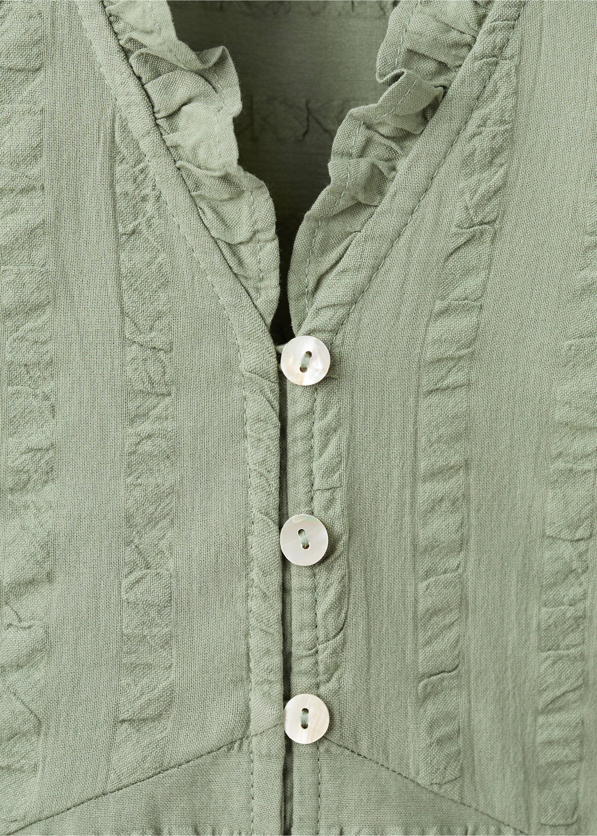 Textured cotton blouse - Details of the article 8, Khaki. Ref: 17097121-00.