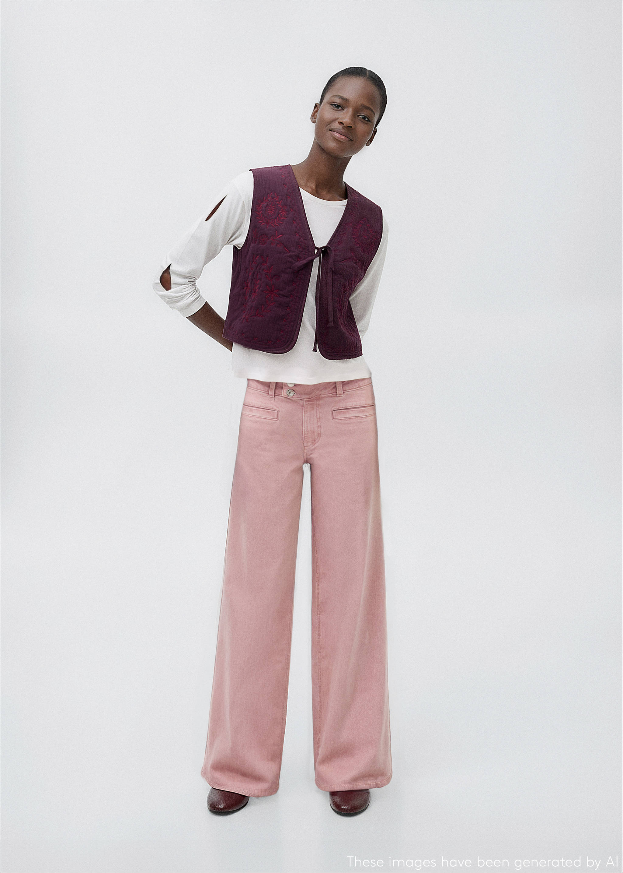 Floral-embroidered waistcoat - Medium plane, Burgundy. Ref: 17097122-00.