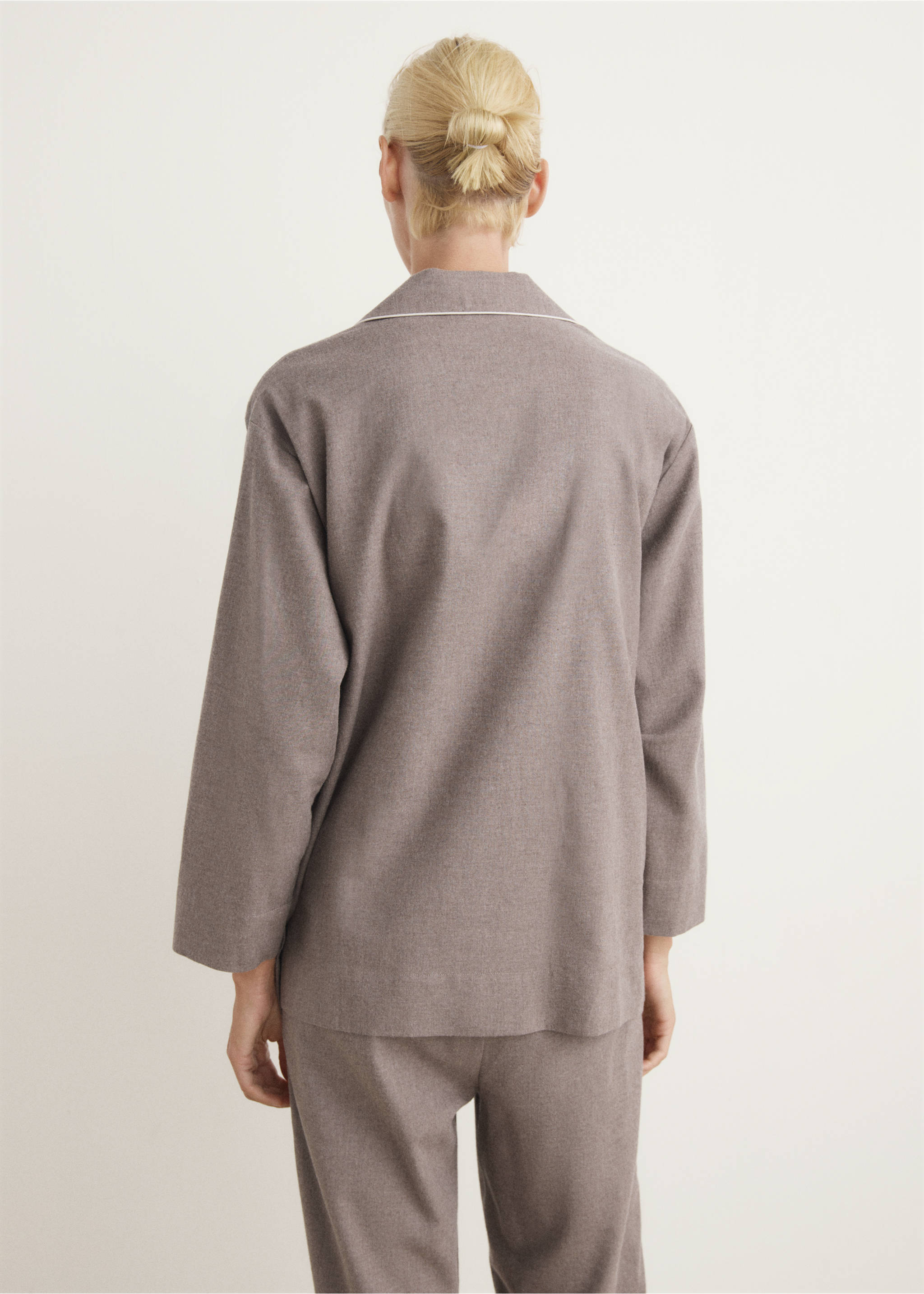 Cotton flannel shirt with contrasting piping - Reverse of the article, Medium Brown. Ref: 17097127-00.