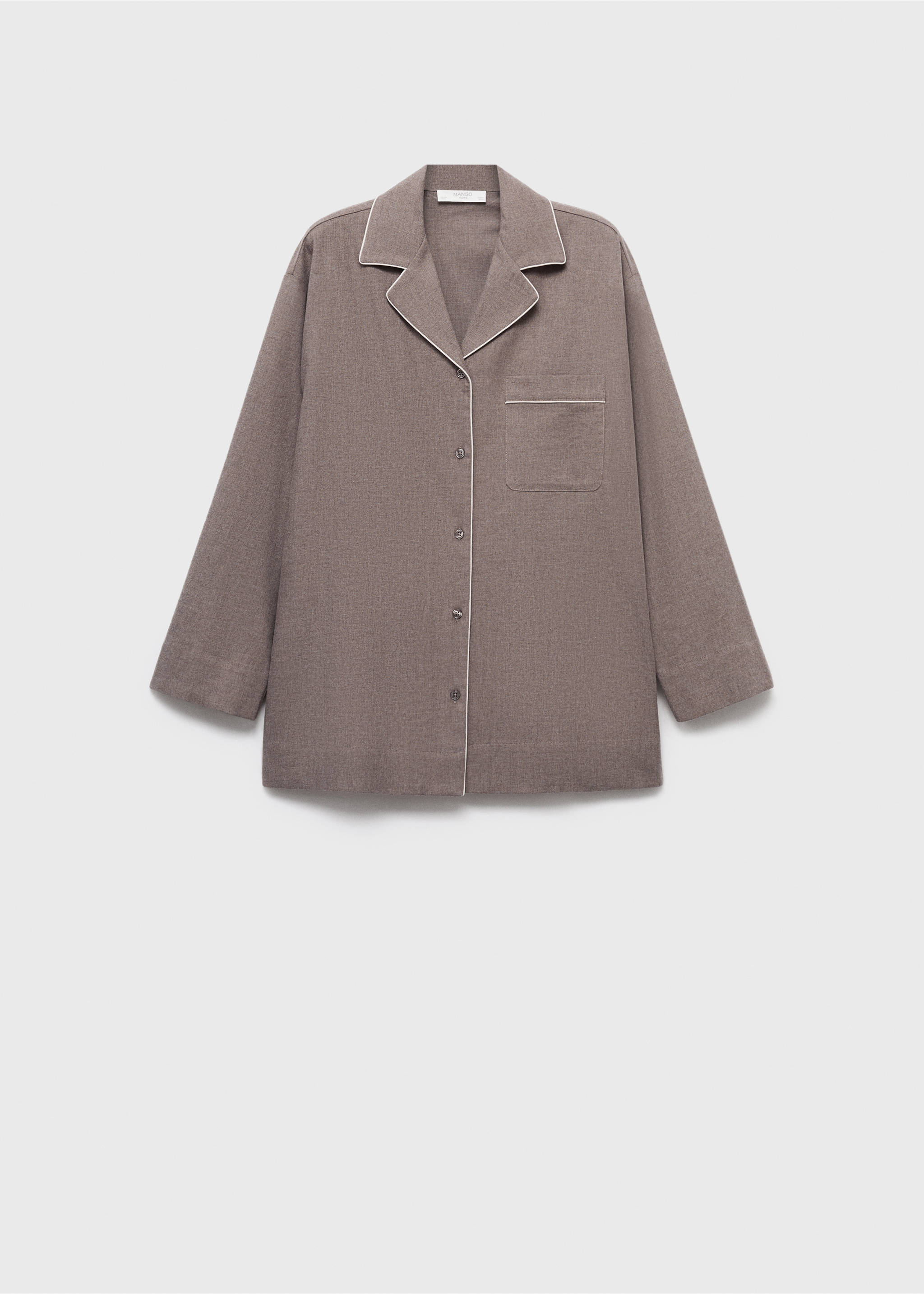 Cotton flannel shirt with contrasting piping - Article without model, Medium Brown. Ref: 17097127-00.