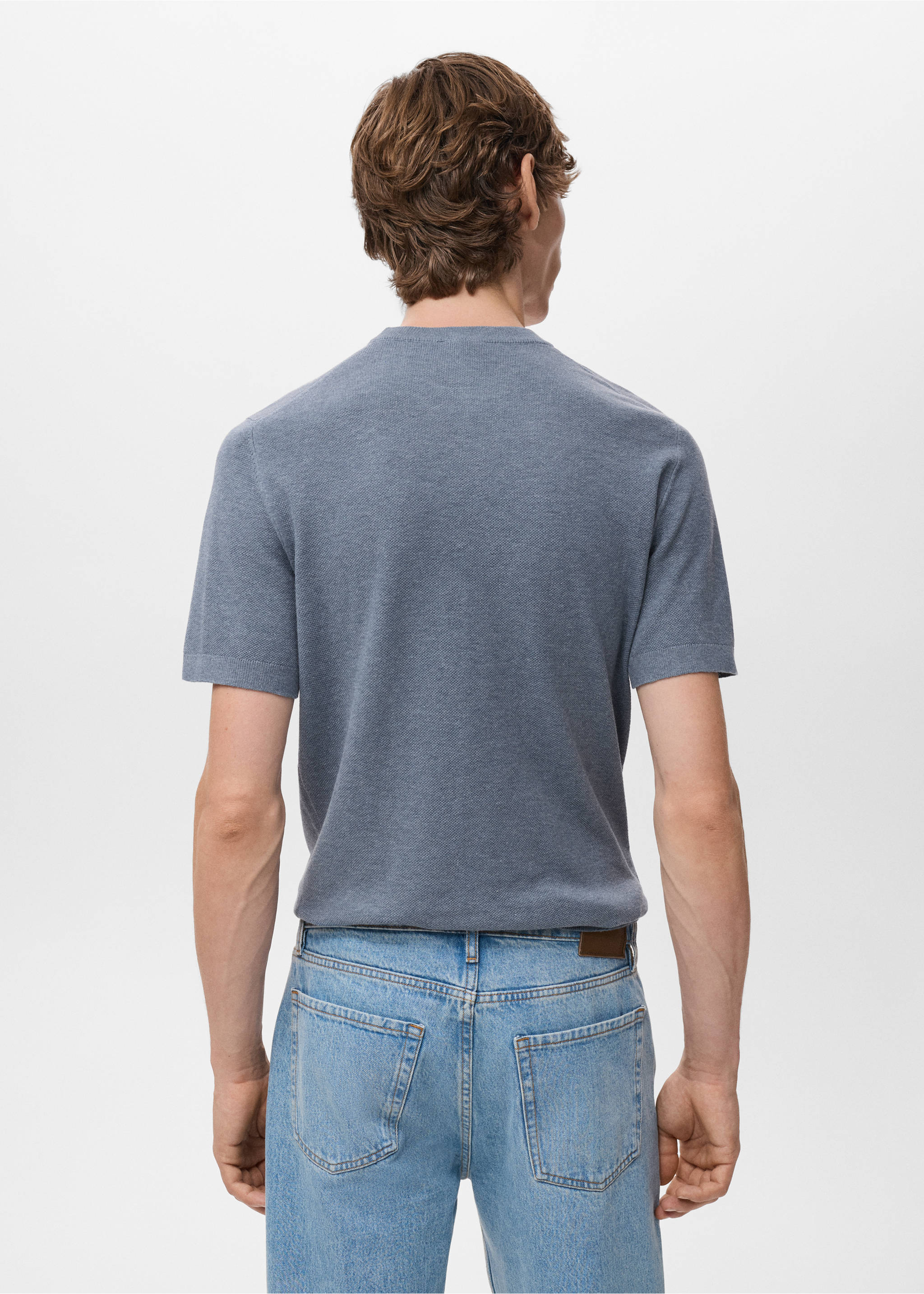 Cotton fine-knit t-shirt - Reverse of the article, Indigo Blue. Ref: 17097761-00.