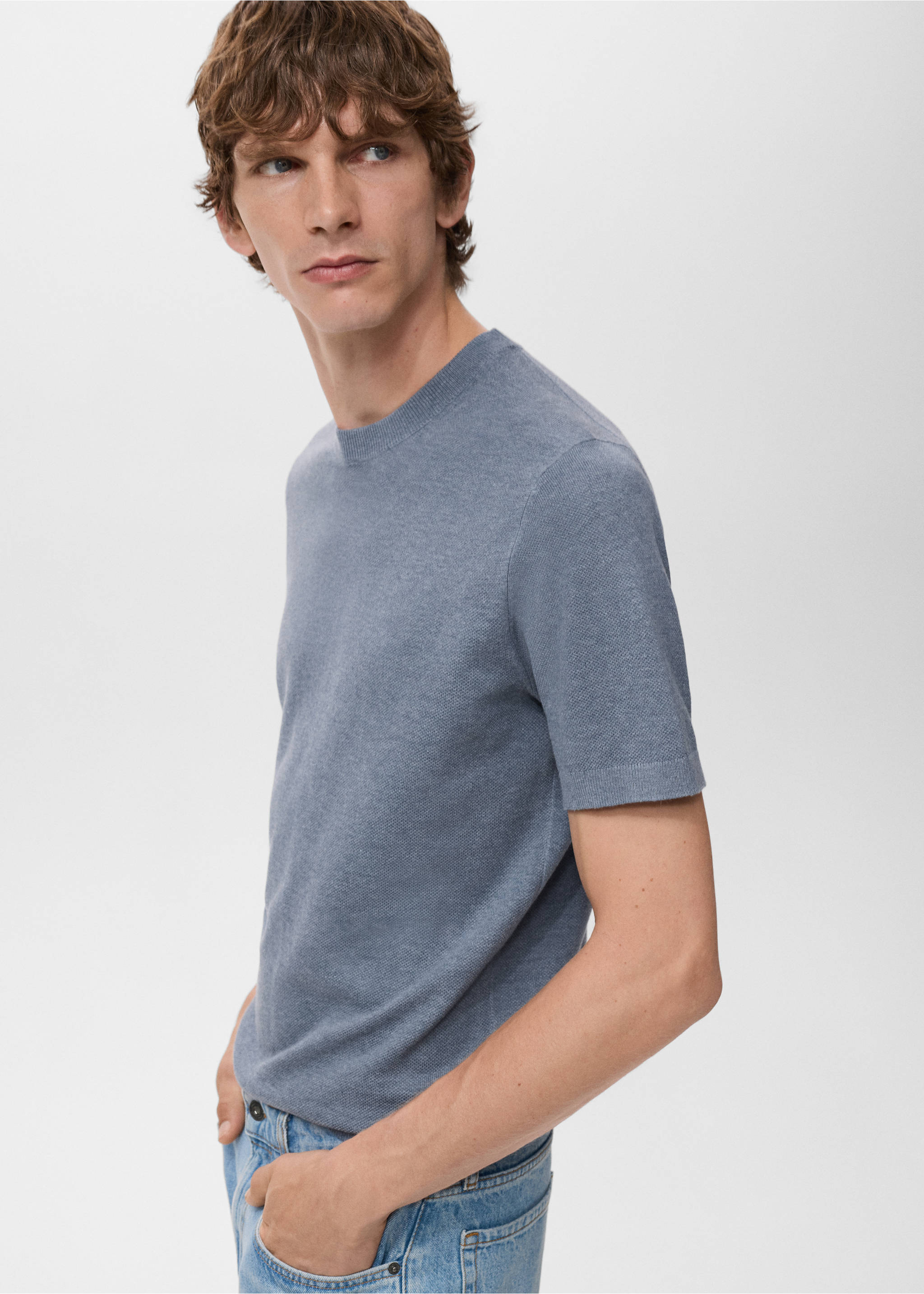 Cotton fine-knit t-shirt - Details of the article 2, Indigo Blue. Ref: 17097761-00.