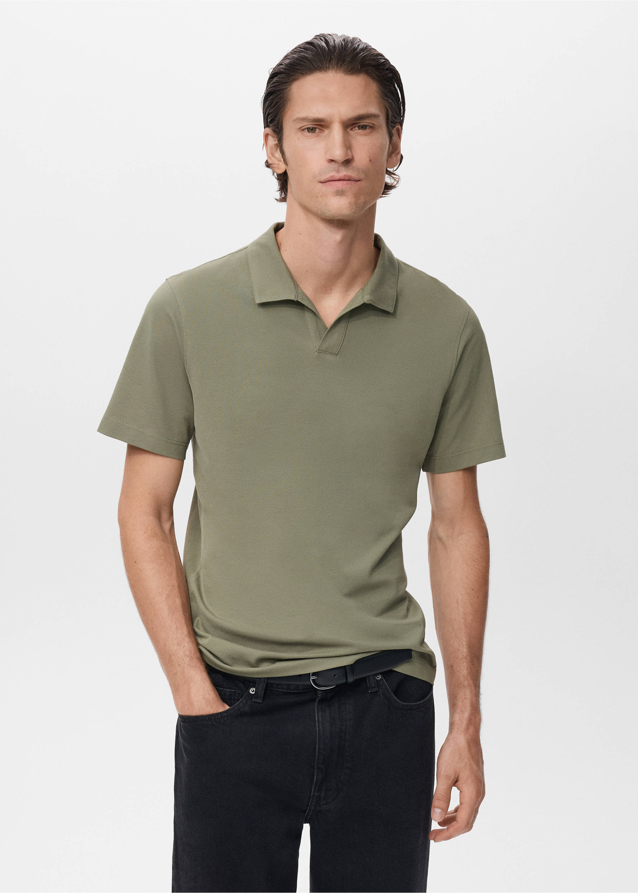 Cotton piqué polo shirt - Medium plane, Dark Green. Ref: 17097766-00.