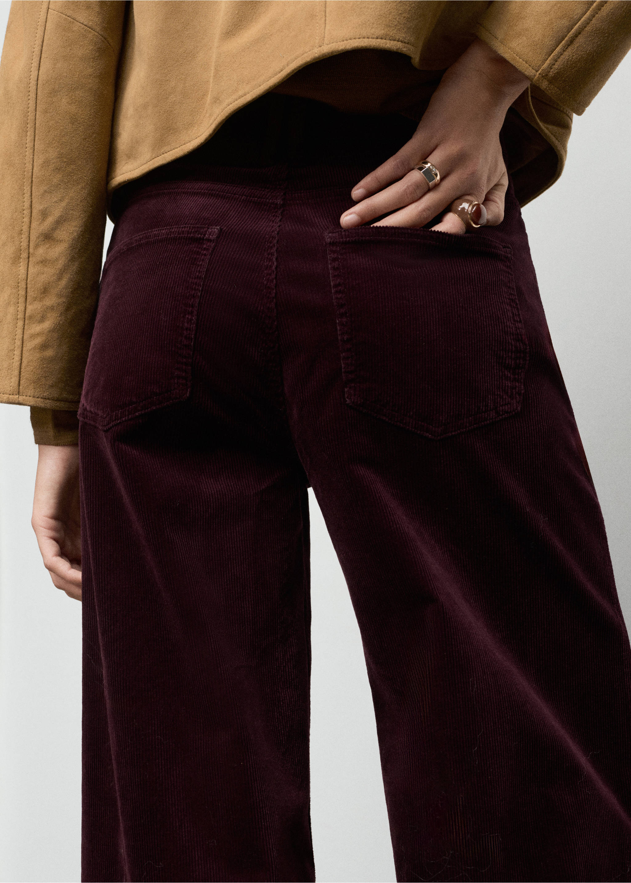 Wide leg corduroy jeans - Details of the article 1, Wine. Ref: 17097779-00.