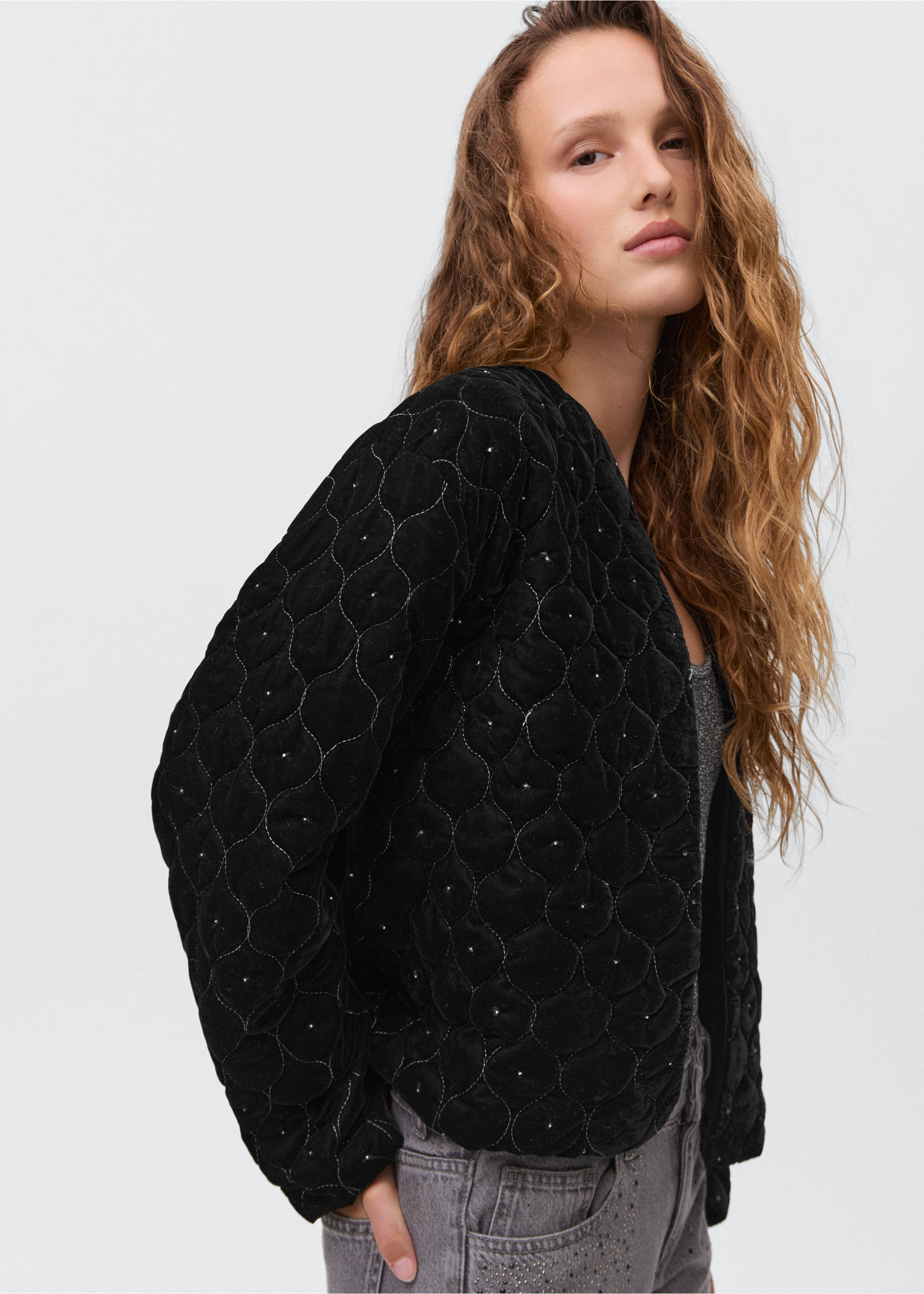 Beaded velvet jacket - Medium plane, Black. Ref: 17097783-00.