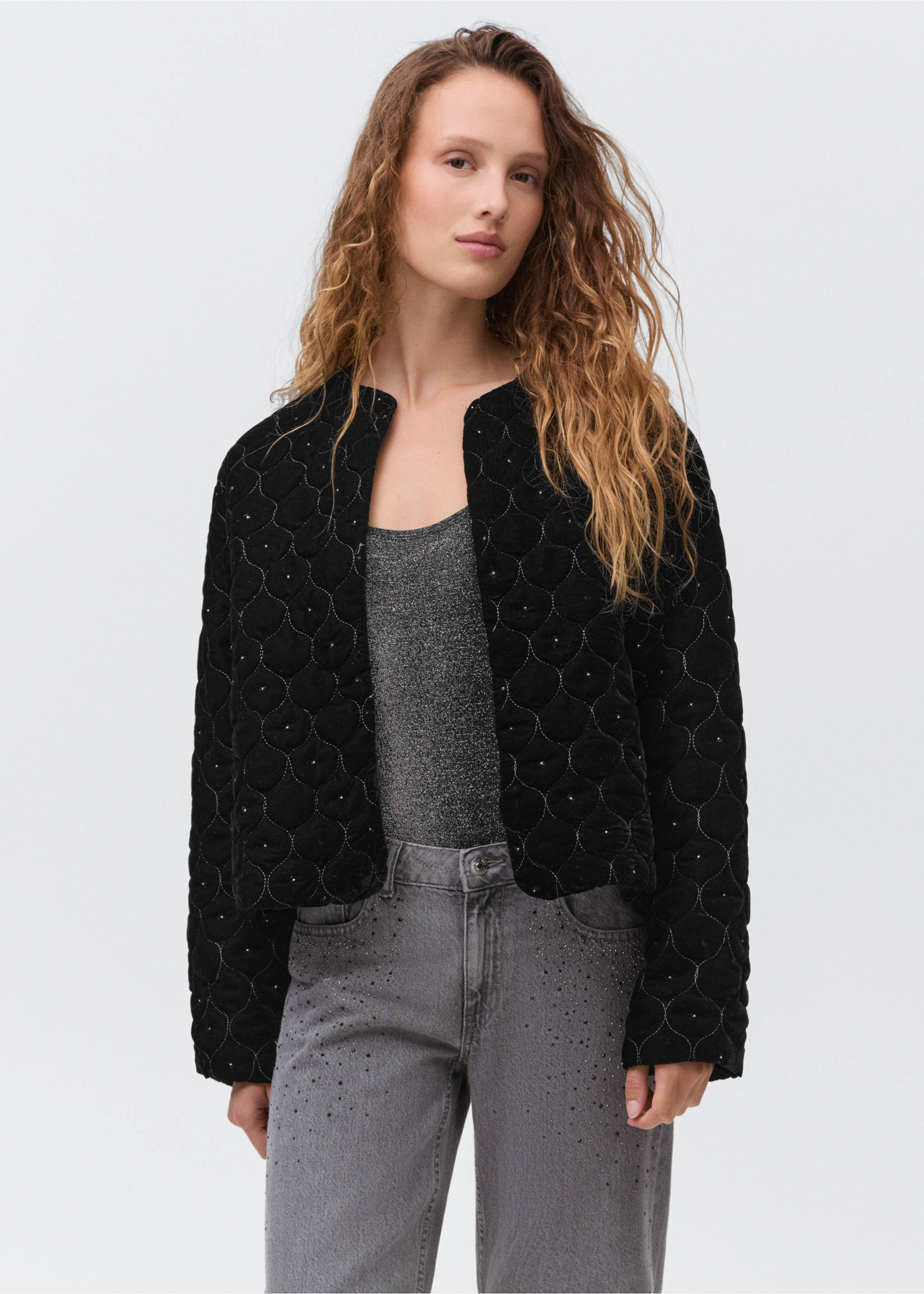 Beaded velvet jacket - Details of the article 2, Black. Ref: 17097783-00.