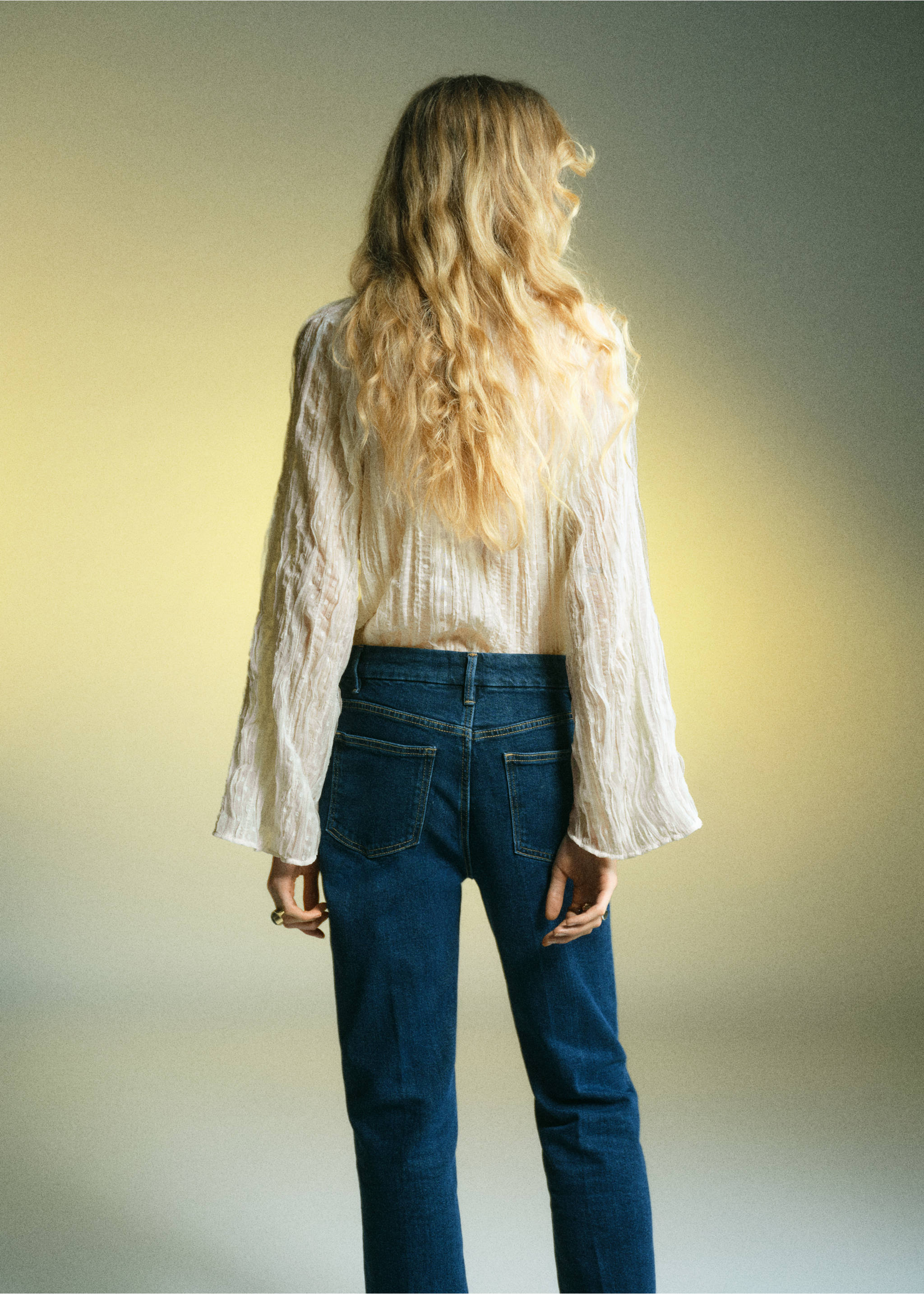 Bow textured blouse - Reverse of the article, Off White. Ref: 17097797-00.