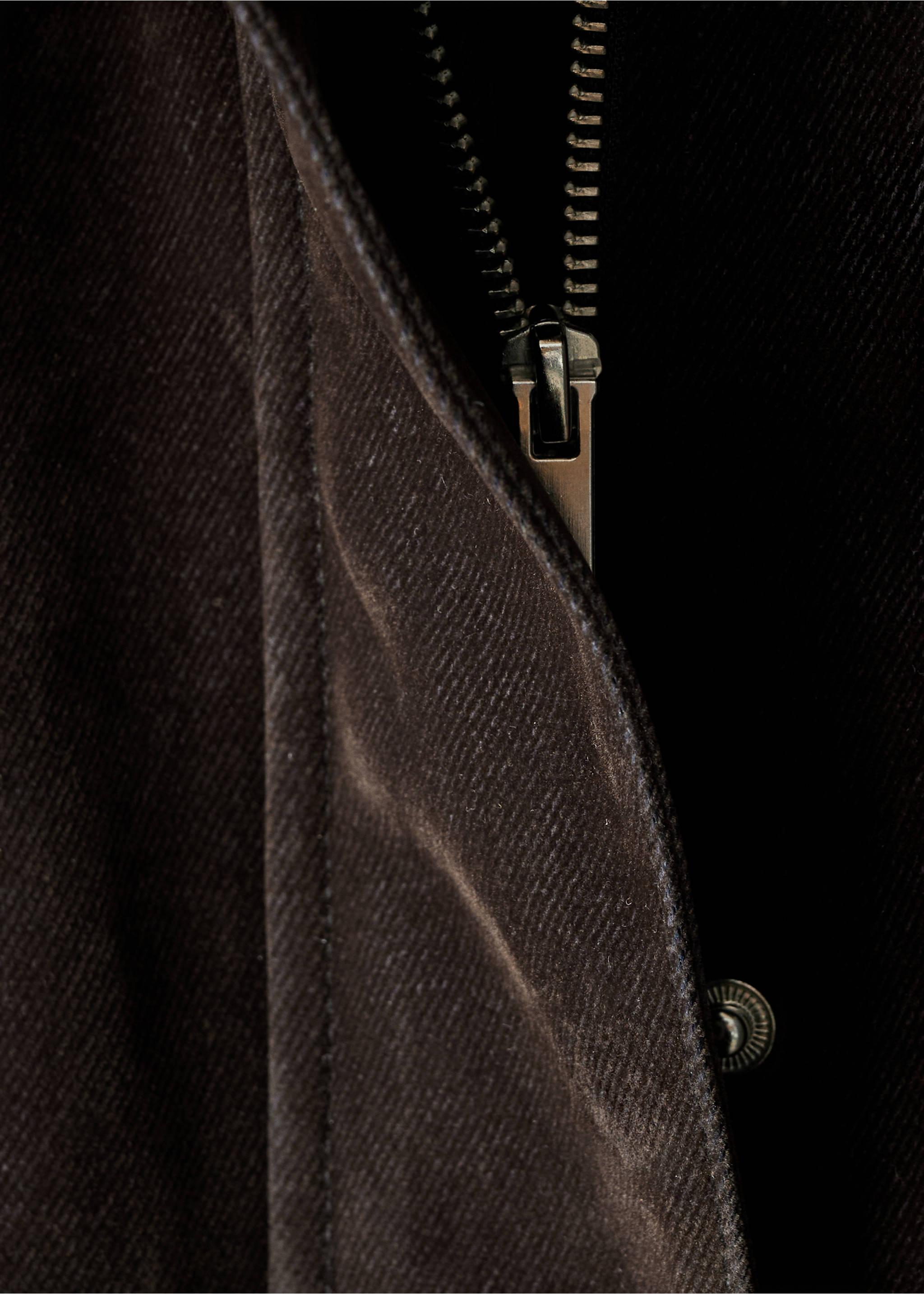 Parka zip and placket detail in dark brown., Chocolate. Ref: 17097804-00.