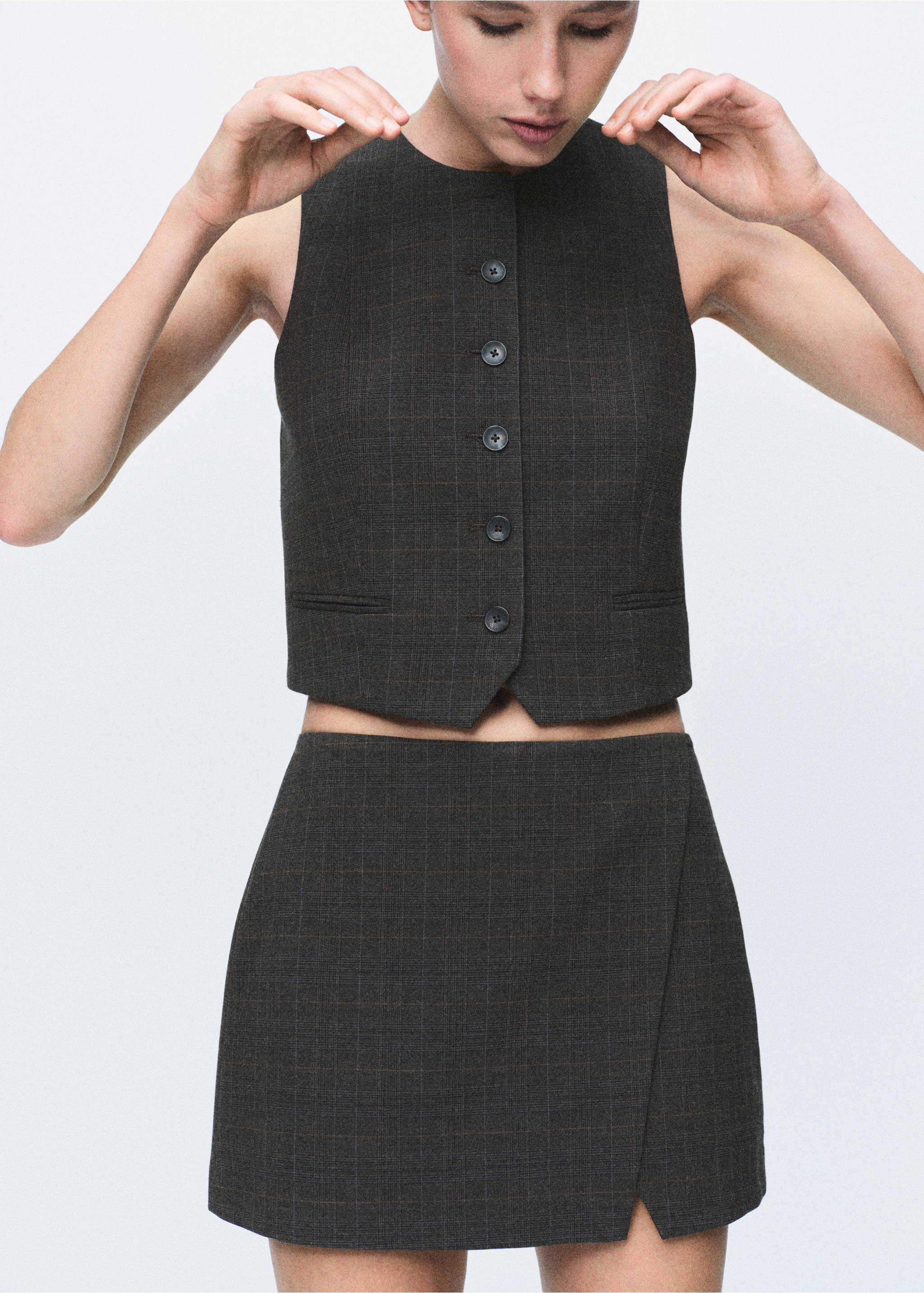 Check wrap skirt - Medium plane, Brown. Ref: 17097811-00.