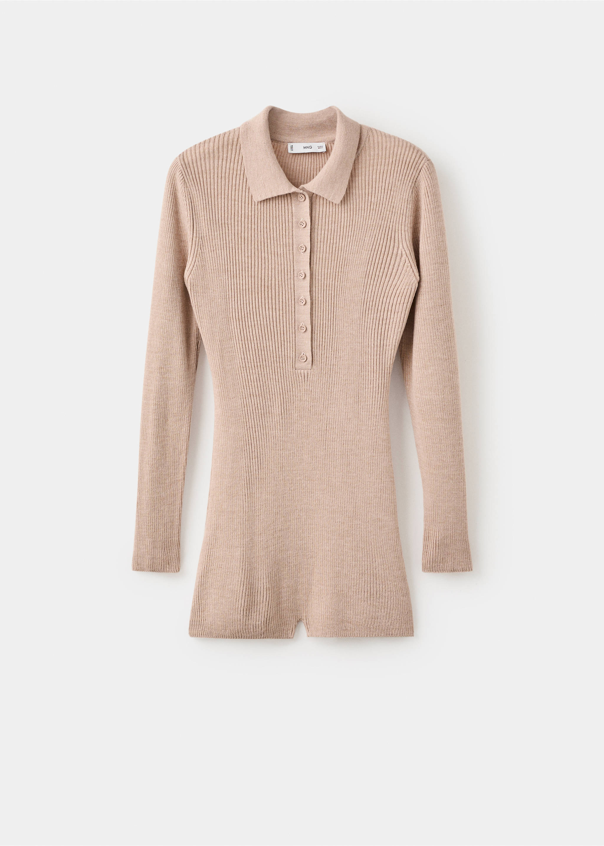 Ribbed knitted polo-neck playsuit - Article without model, Medium Brown. Ref: 17097814-00.