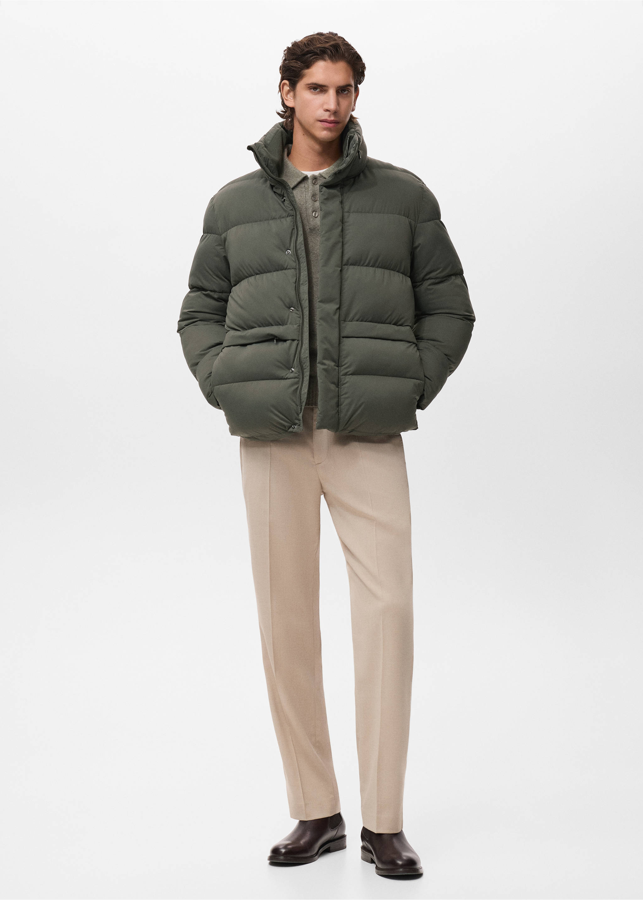 Short water-repellent puffer jacket - General plane, Dark Green. Ref: 17097883-00.