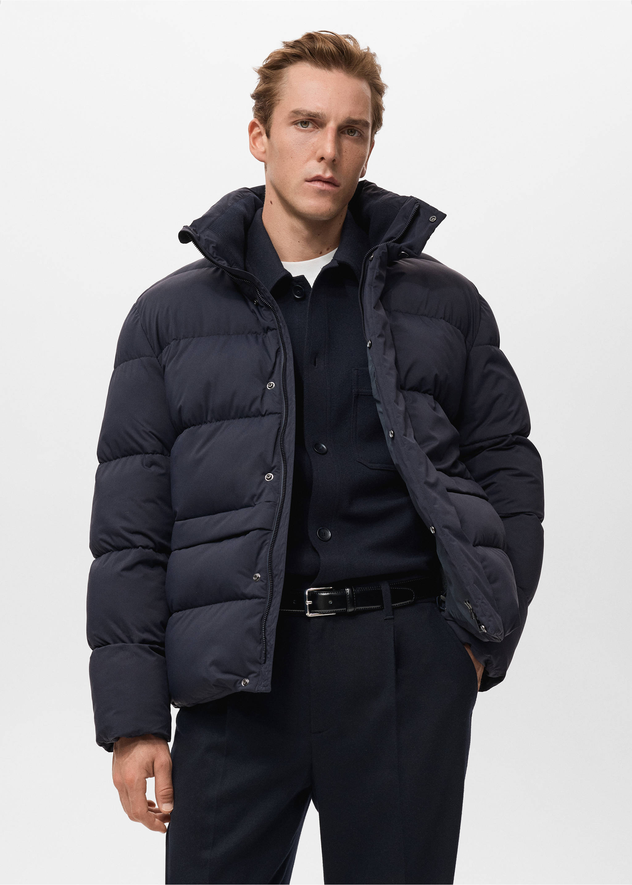Short water-repellent puffer jacket - Medium plane, Navy. Ref: 17097883-00.