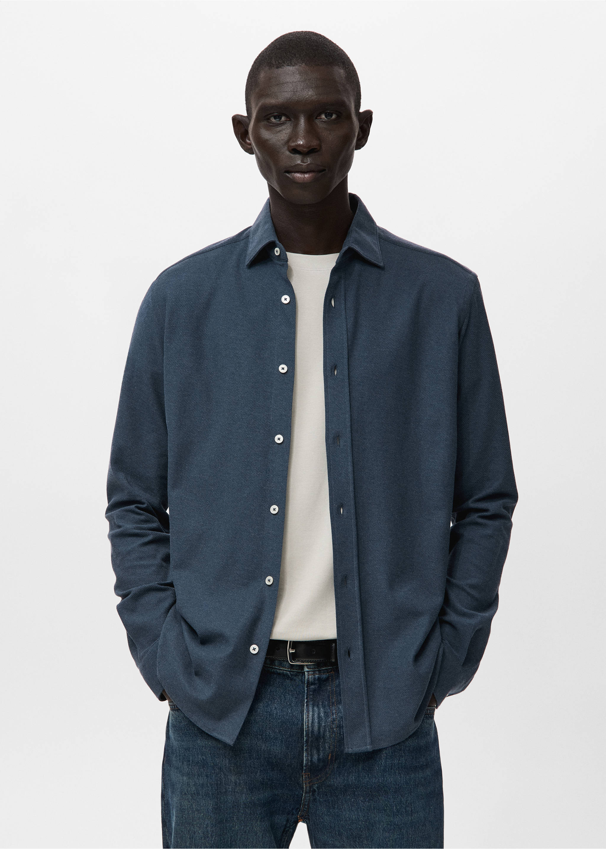 Slim Fit-Hemd aus 100 % Baumwolle - Mittlere Ansicht, Blau. Ref: 17097885-00.