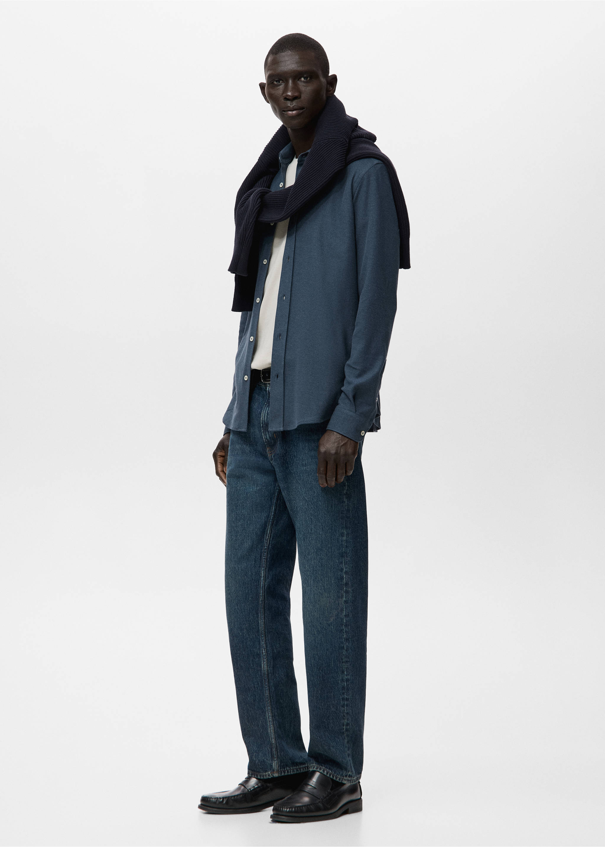 Slim Fit-Hemd aus 100 % Baumwolle - Detail des Artikels 2, Blau. Ref: 17097885-00.