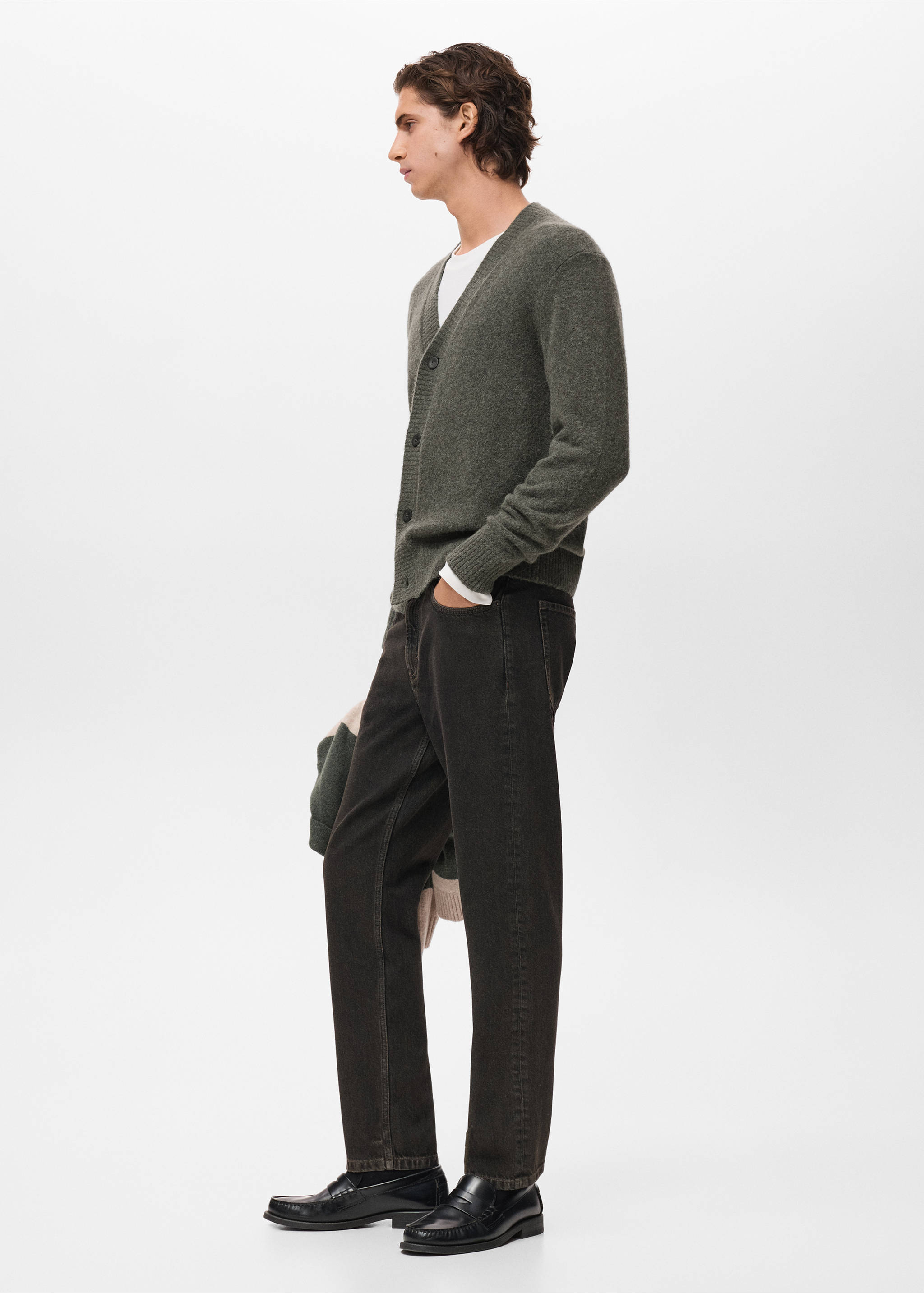 Knitted wool blend cardigan - Details of the article 2, Dark Green. Ref: 17097895-00.
