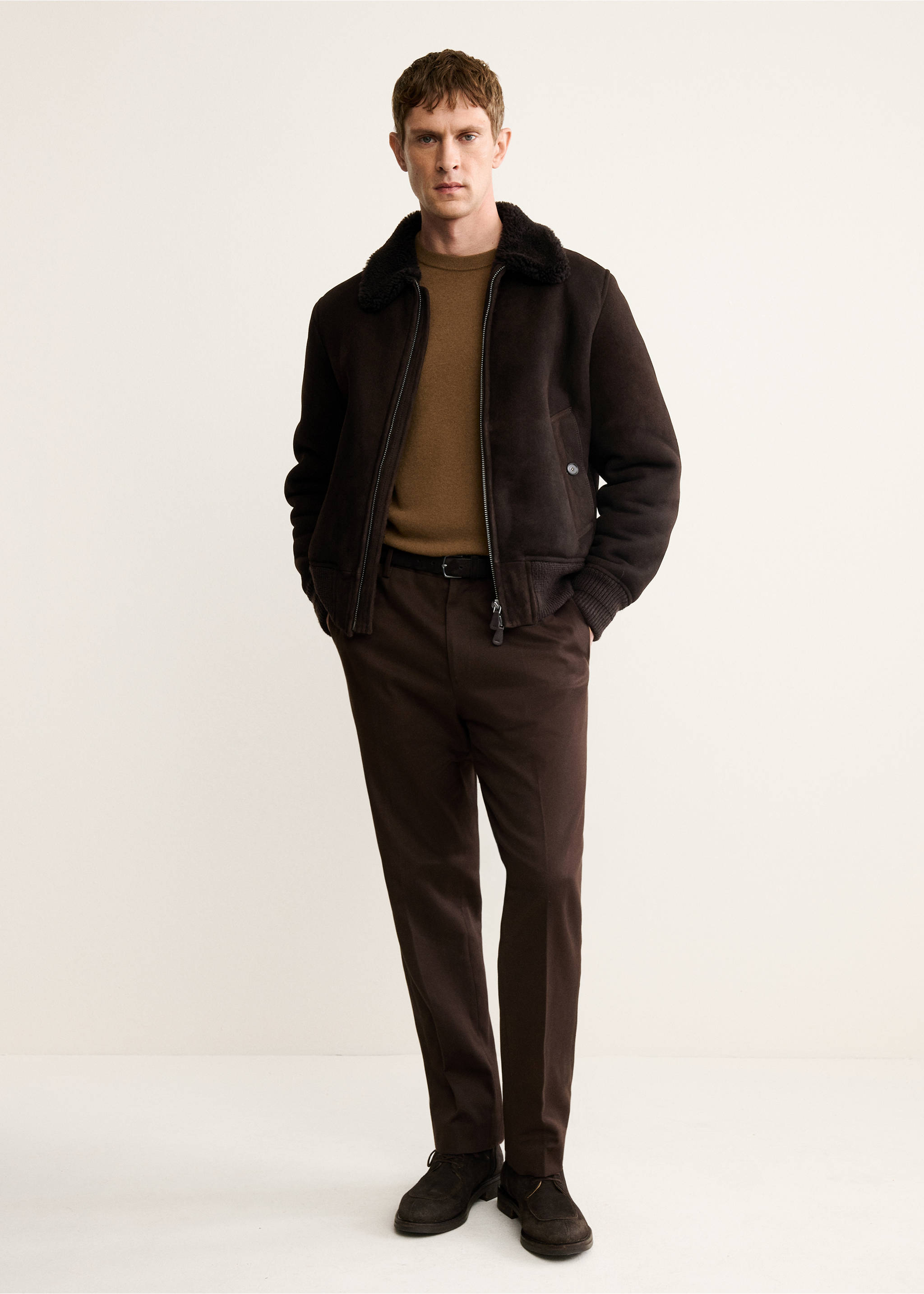 Blouson shearling 100 % daim - Plan général, Marron. Ref: 17097897-00.