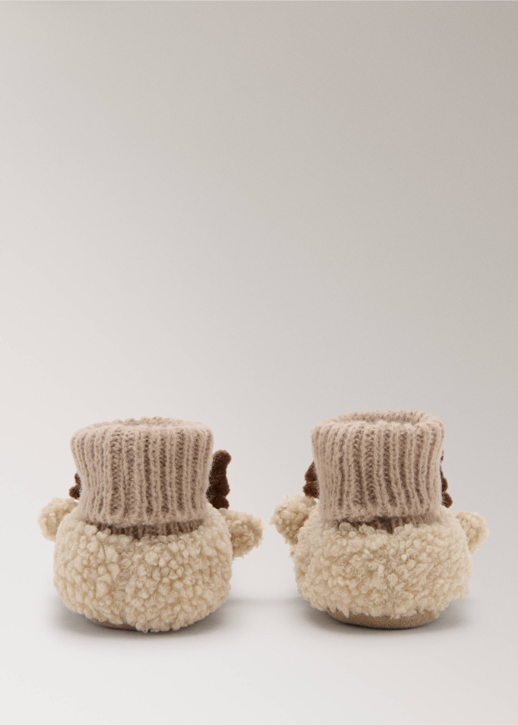 Cream faux-shearling home slippers with a ribbed knit ankle collar., Sand. Ref: 17097903-00.