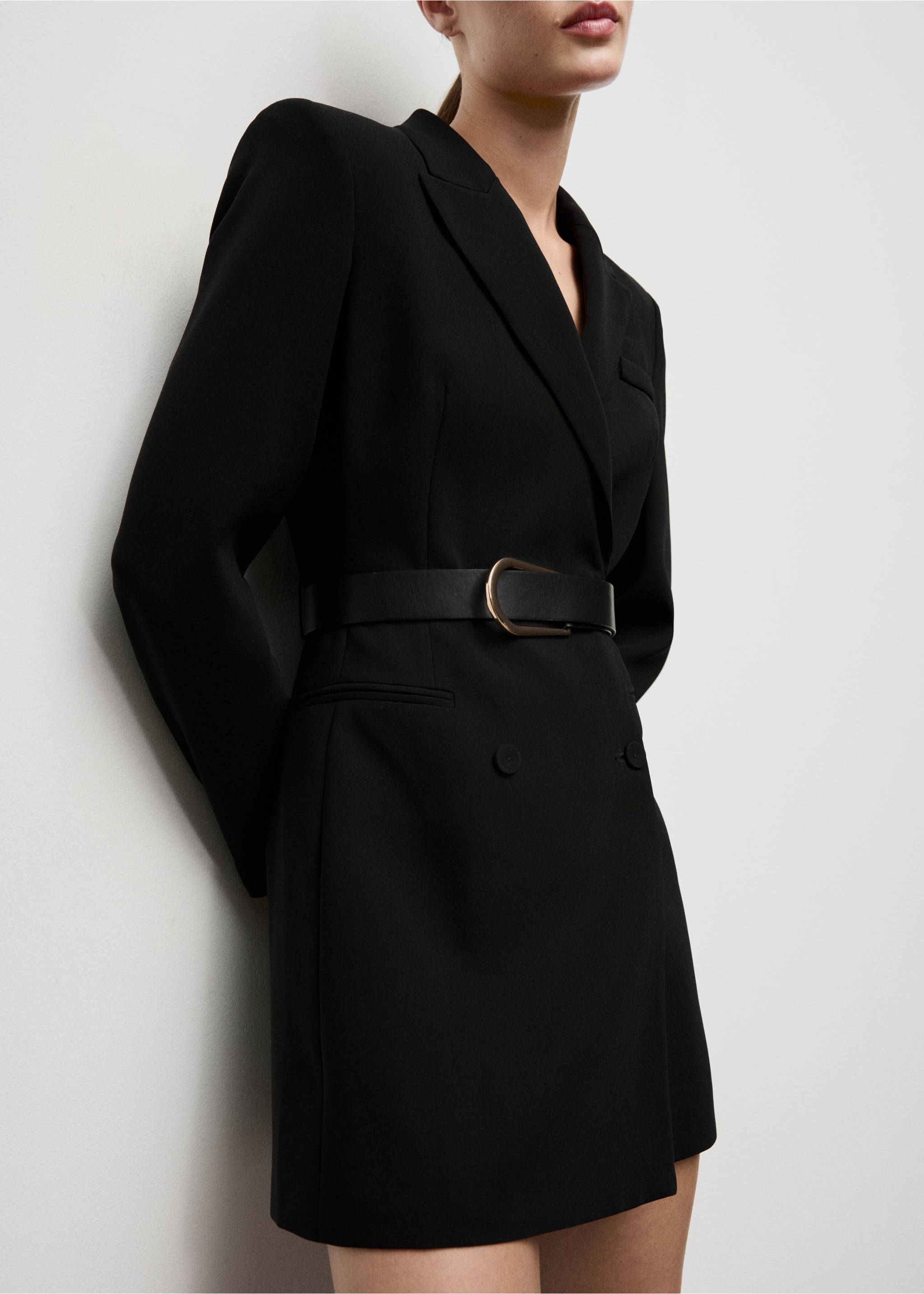 Blazer-style dress with belt - Medium plane, Black. Ref: 17097906-00.
