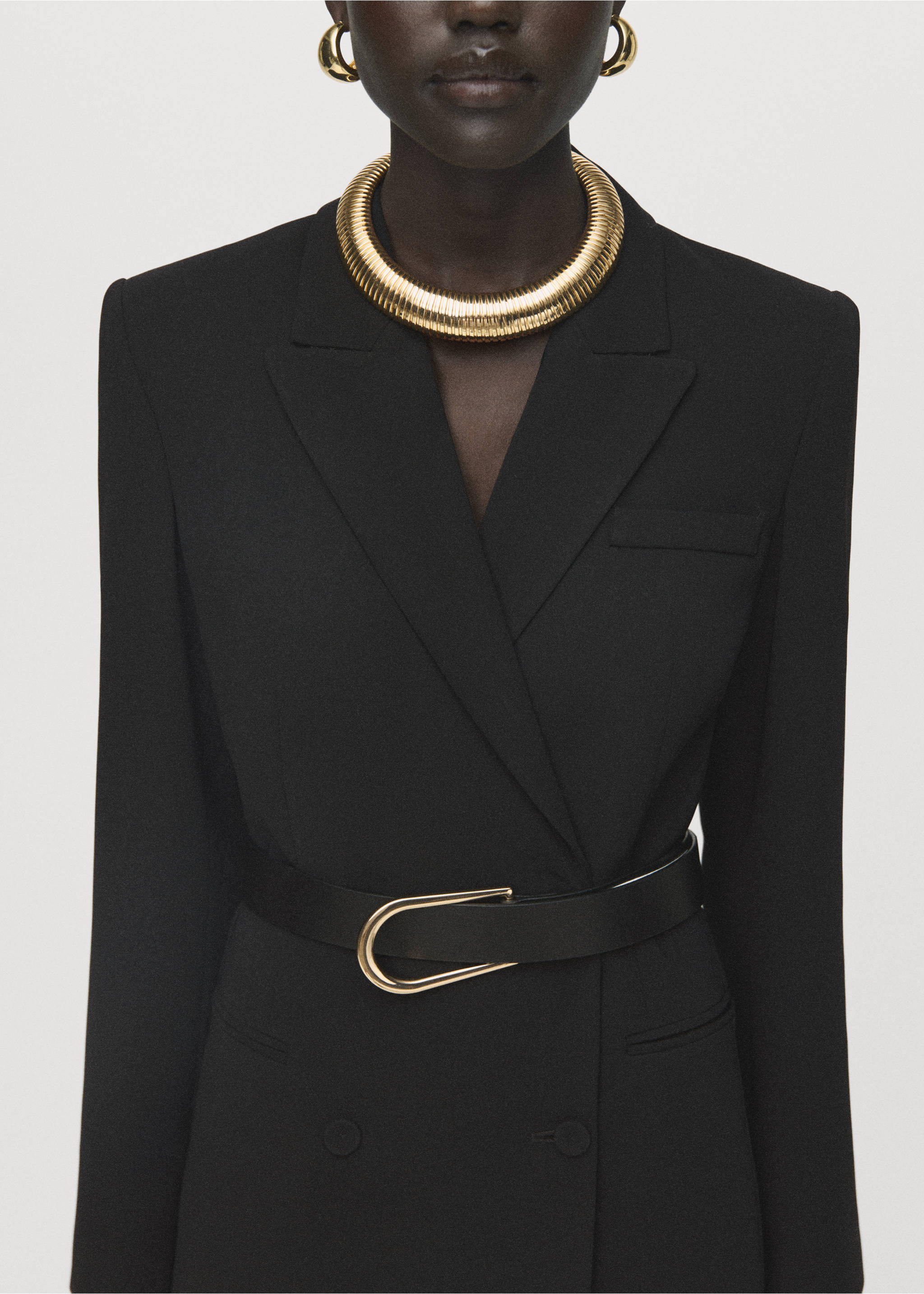 Blazer-style dress with belt - Details of the article 3, Black. Ref: 17097906-00.