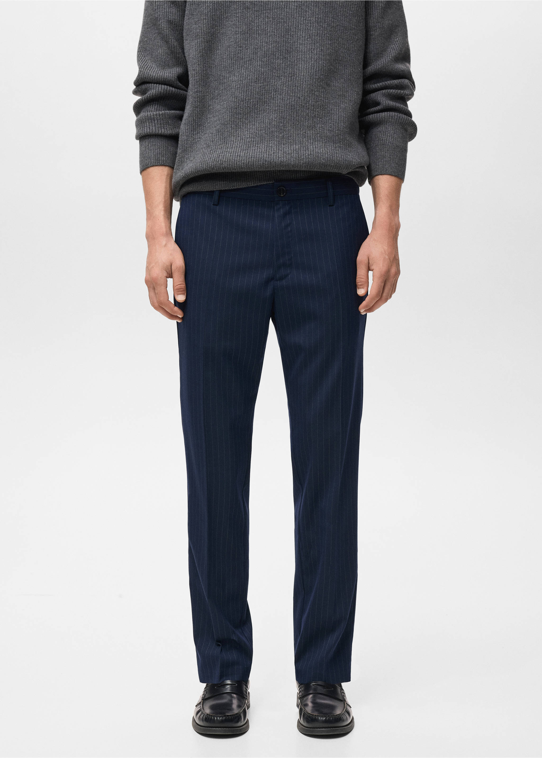 Striped slim-fit trousers - Medium plane, Night Blue. Ref: 17097912-00.