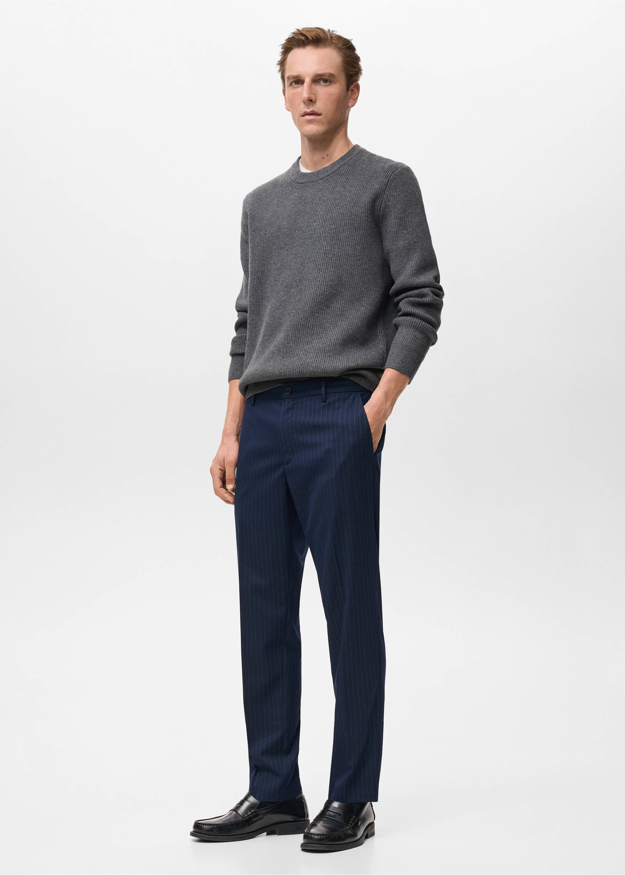 Striped slim-fit trousers - Details of the article 2, Night Blue. Ref: 17097912-00.