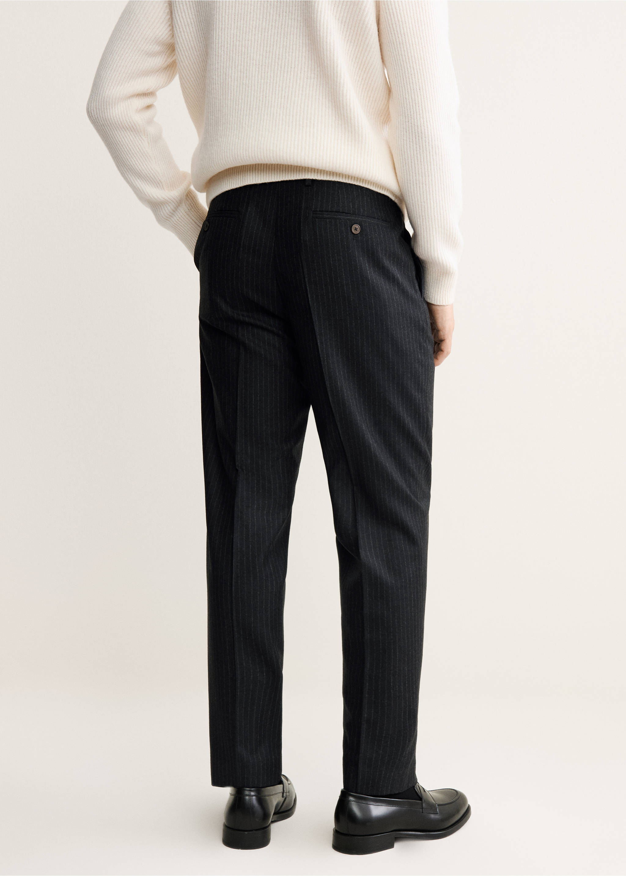 100% virgin wool regular-fit pinstripe trousers - Reverse of the article, Dark Heather Grey. Ref: 17098265-00.